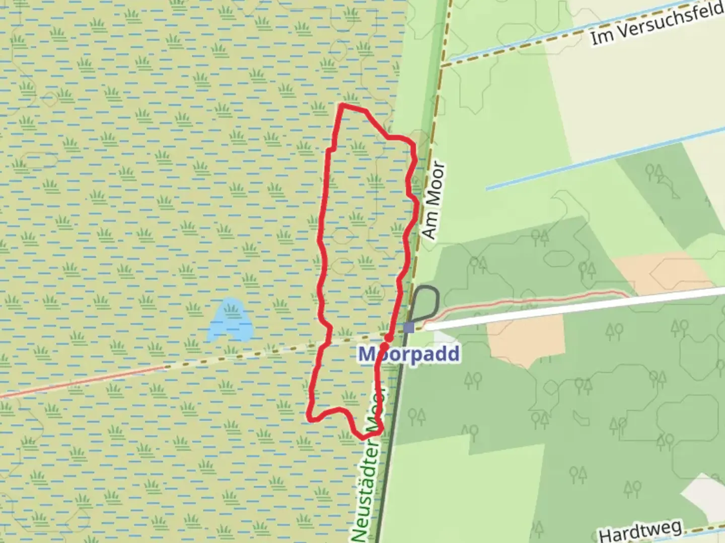 An image depicting the trail Moorpadd Loop and its surrounding area.