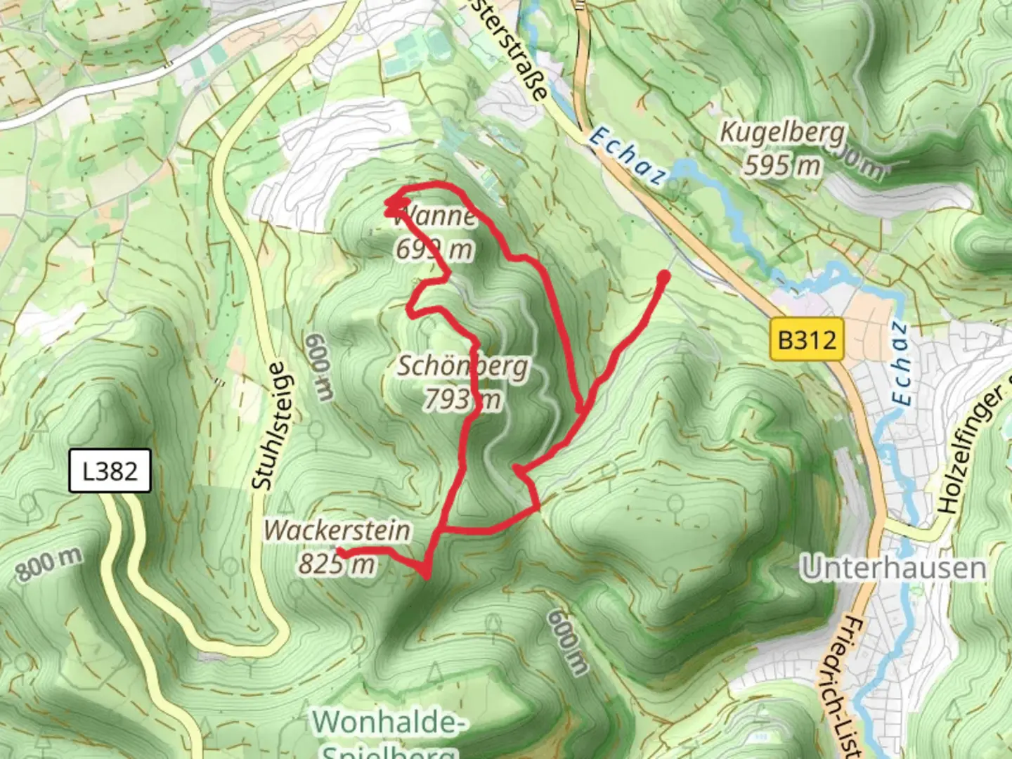 An image depicting the trail Wackerstein, Schonberg and Wanne Loop and its surrounding area.