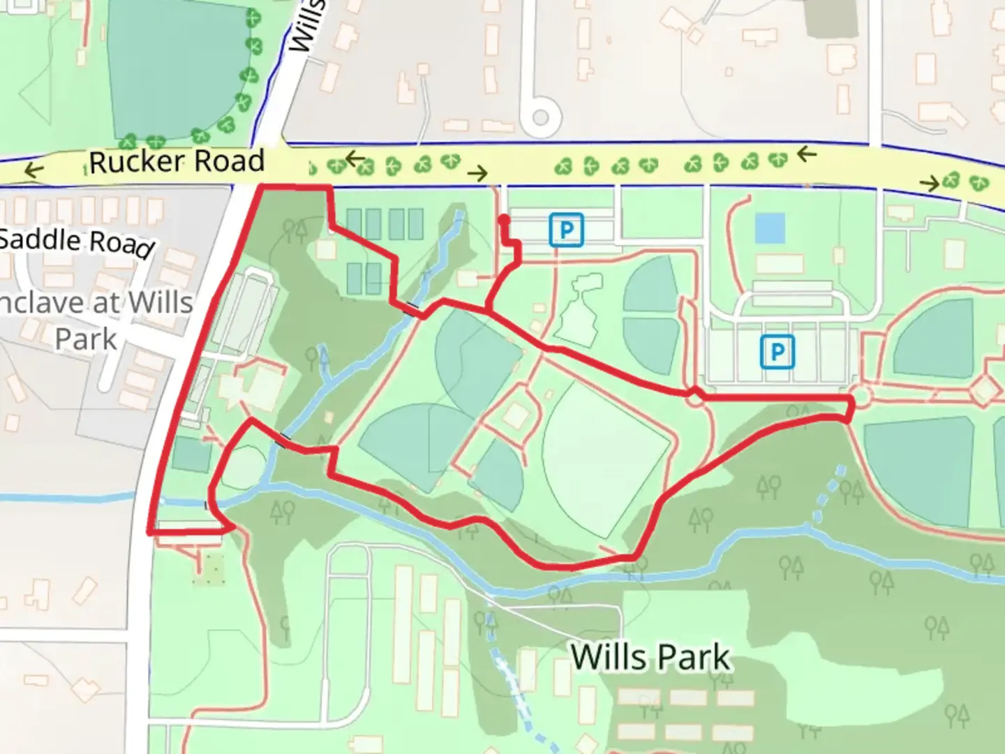 An image depicting the trail Wills Park West Loop and its surrounding area.