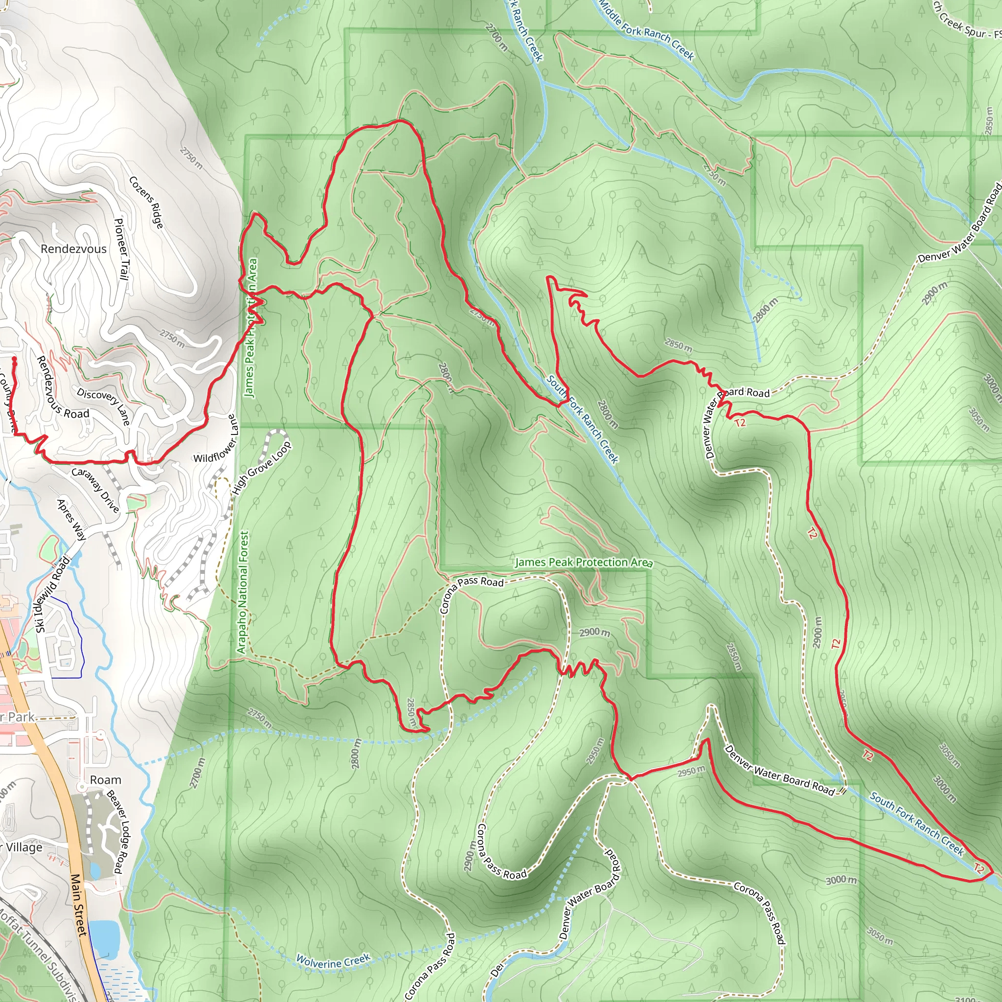 Ditch Trail and Crosstrails Loop Trail mobile static map