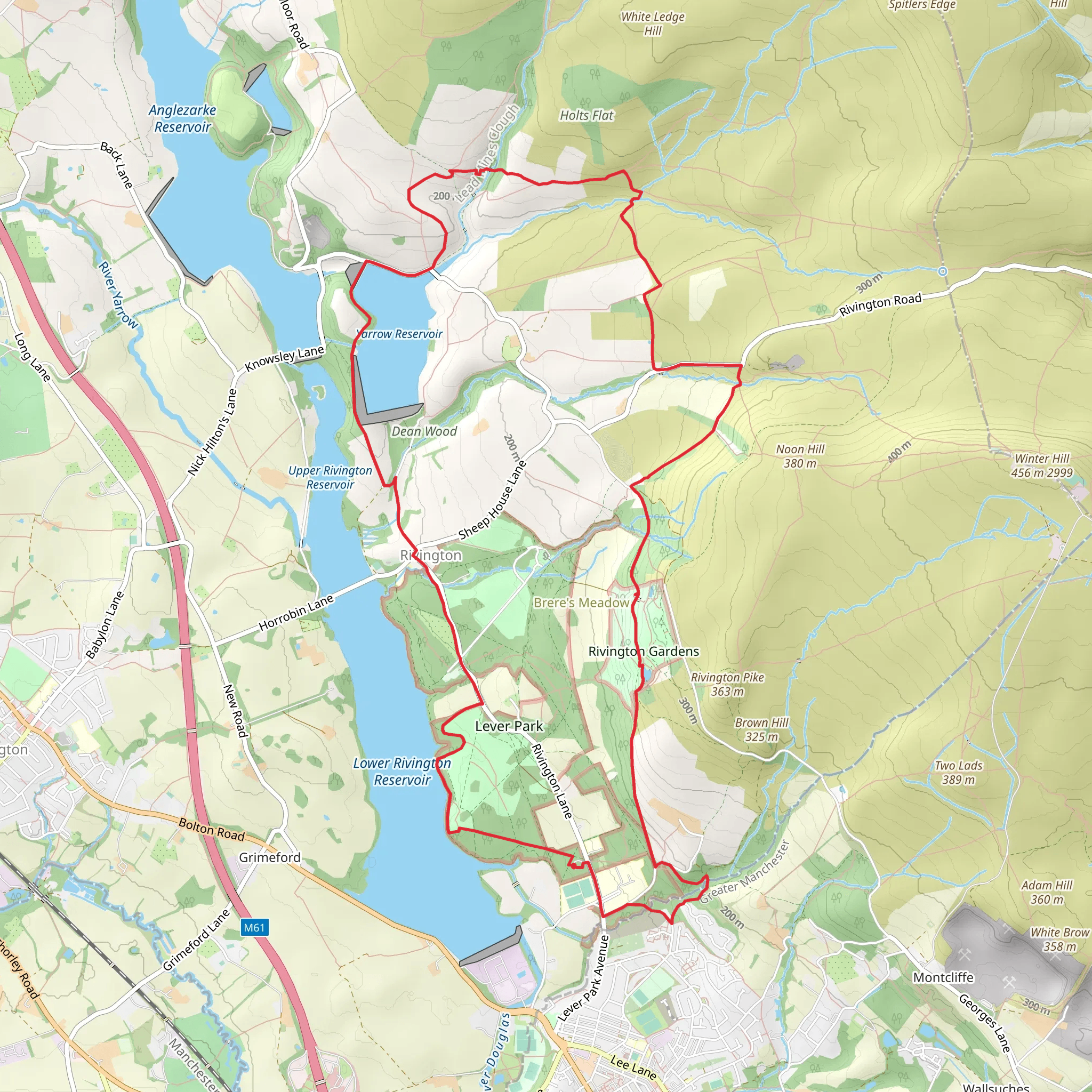Liver Park, Yarrow Reservoir and Rivington Gardens Loop mobile static map