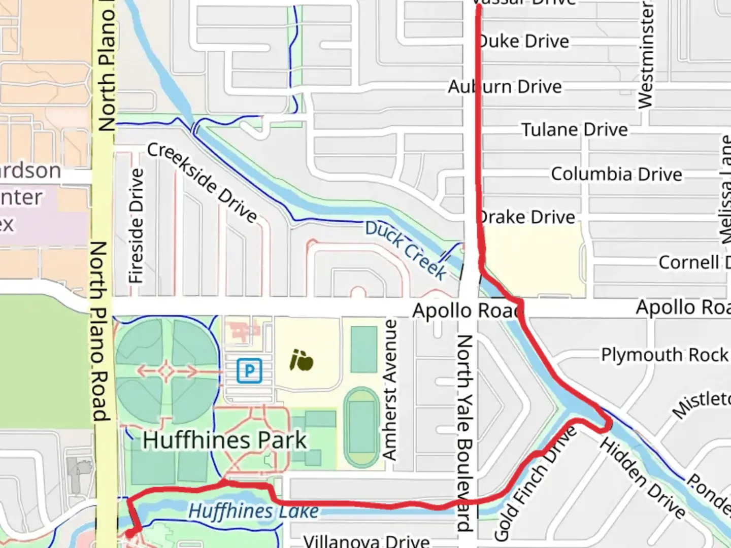 An image depicting the trail Huffhines Lake and Creek and its surrounding area.