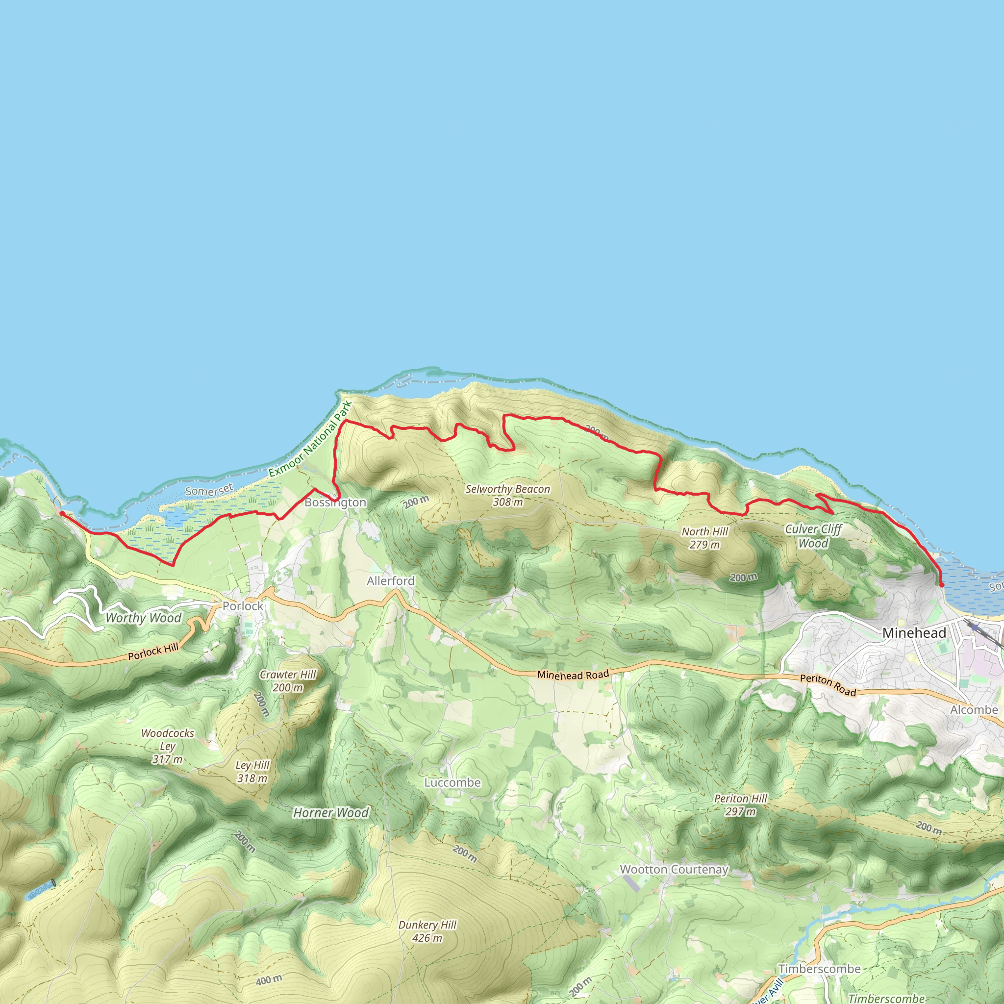 Culver Cliff, North Hill and Porlock Beach via SWCP mobile static map