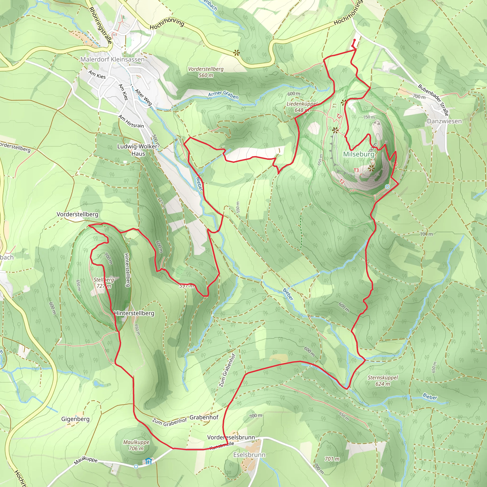 Ruine Milseburg, Stellberg, Maulkuppe and Milseburg Loop via Milseburg Rundweg 2 mobile static map