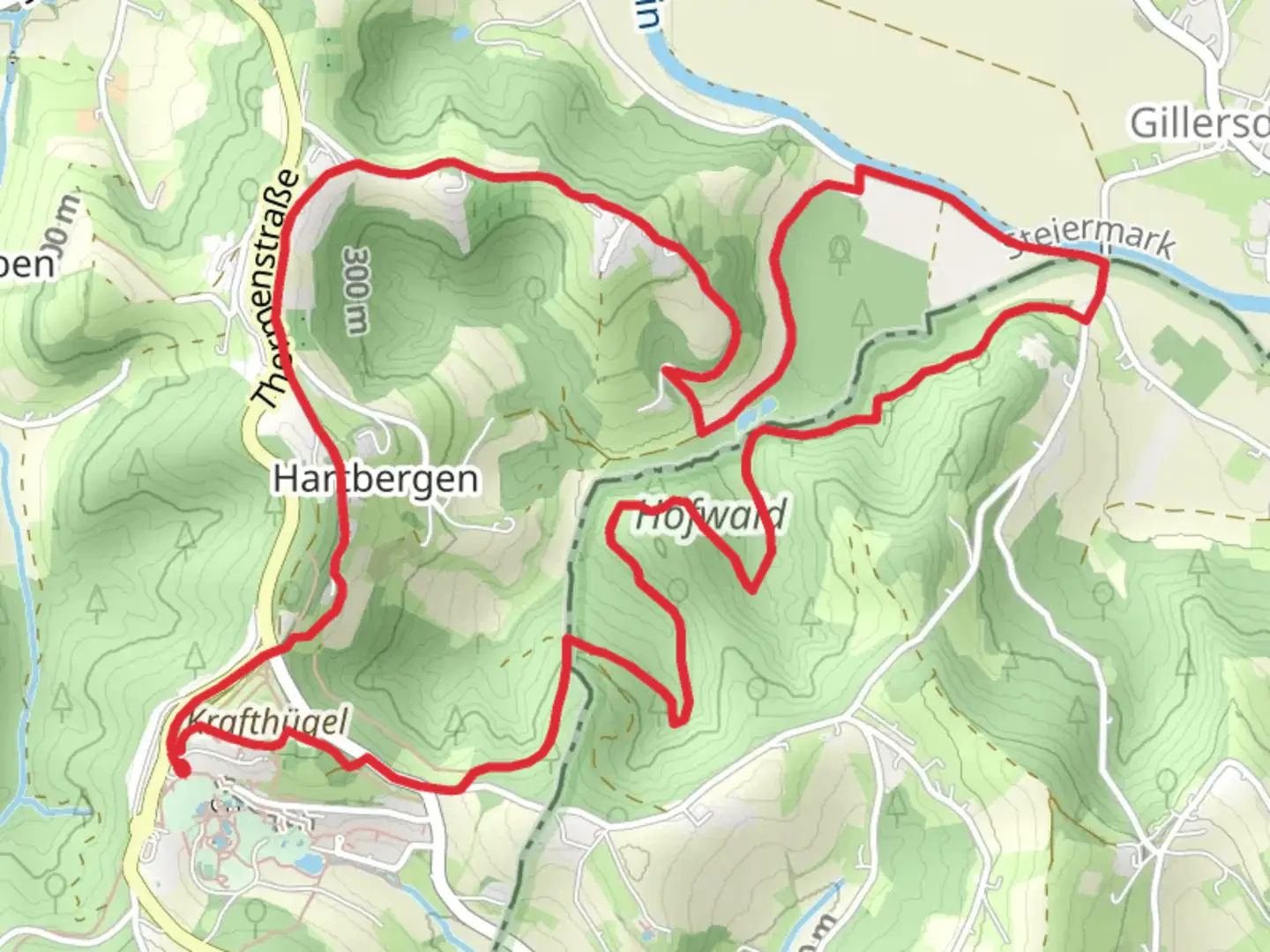An image depicting the trail Au & Uferweg Path - 8 and its surrounding area.