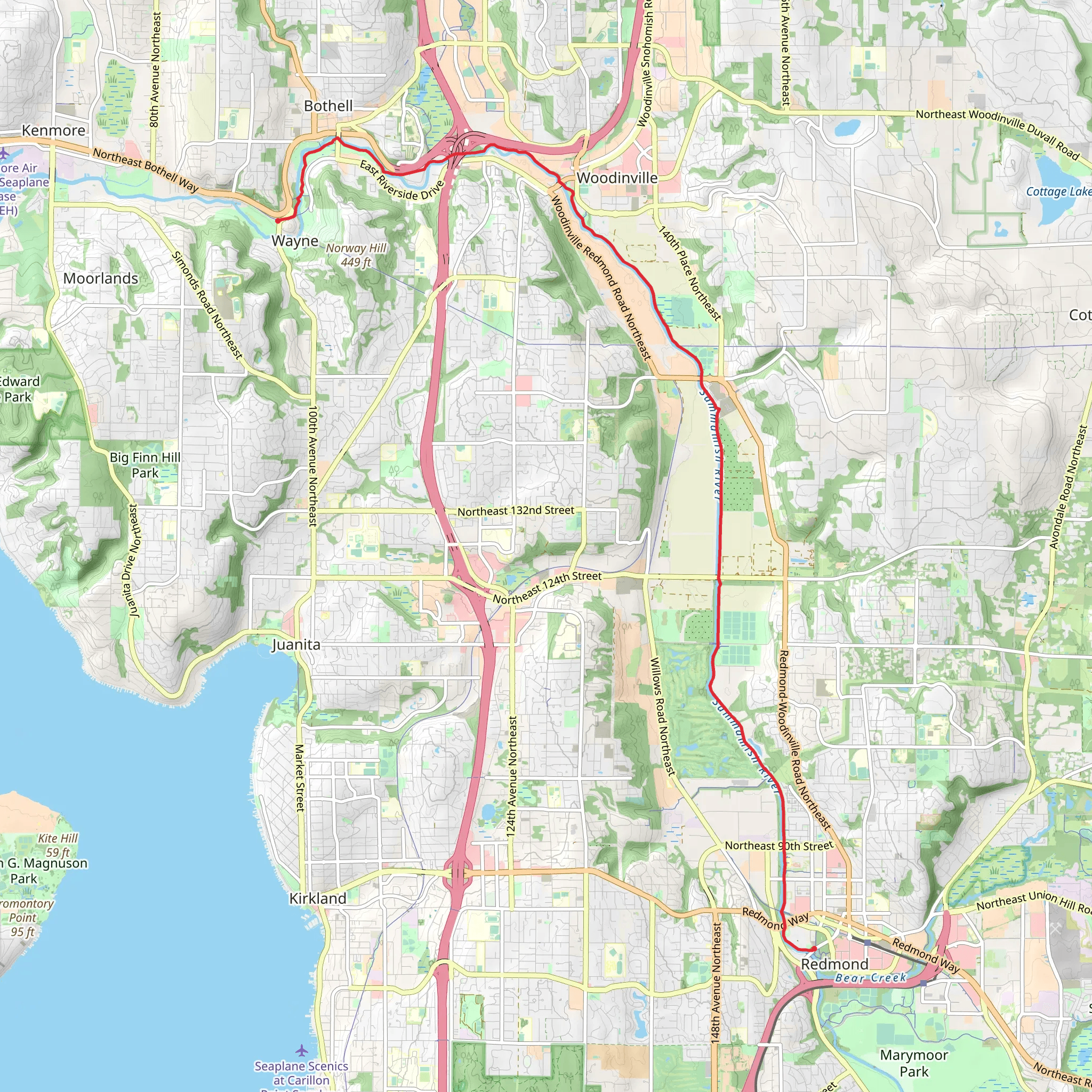 Sammamish River Trail - Wayne to Redmond mobile static map