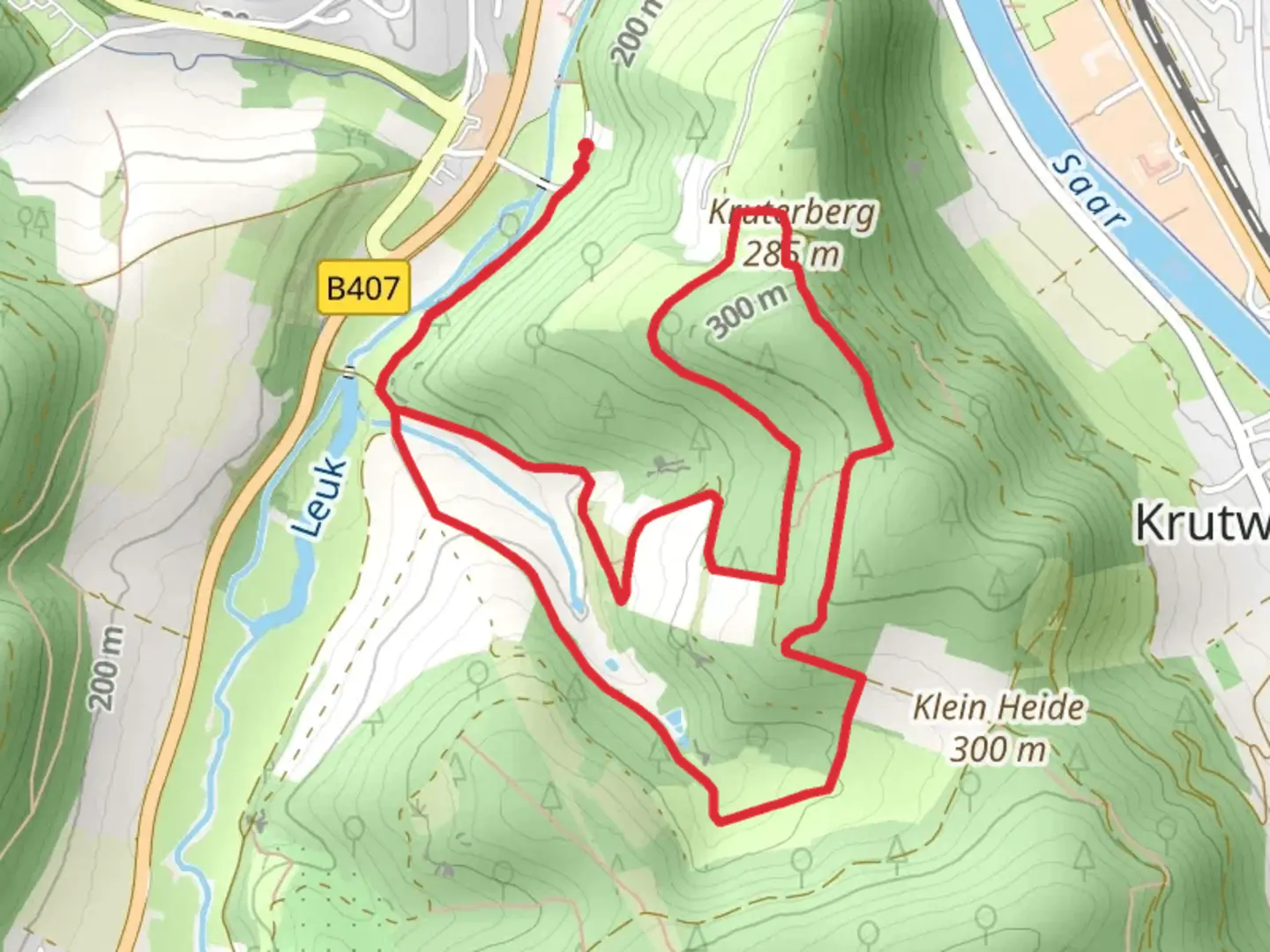 An image depicting the trail Kruterberg and Blick auf die Saarburg Loop and its surrounding area.