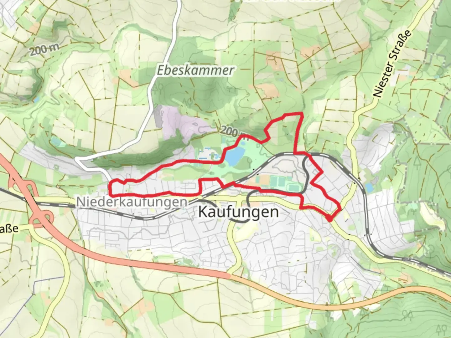 An image depicting the trail Steinertsee via Kaufungen and its surrounding area.