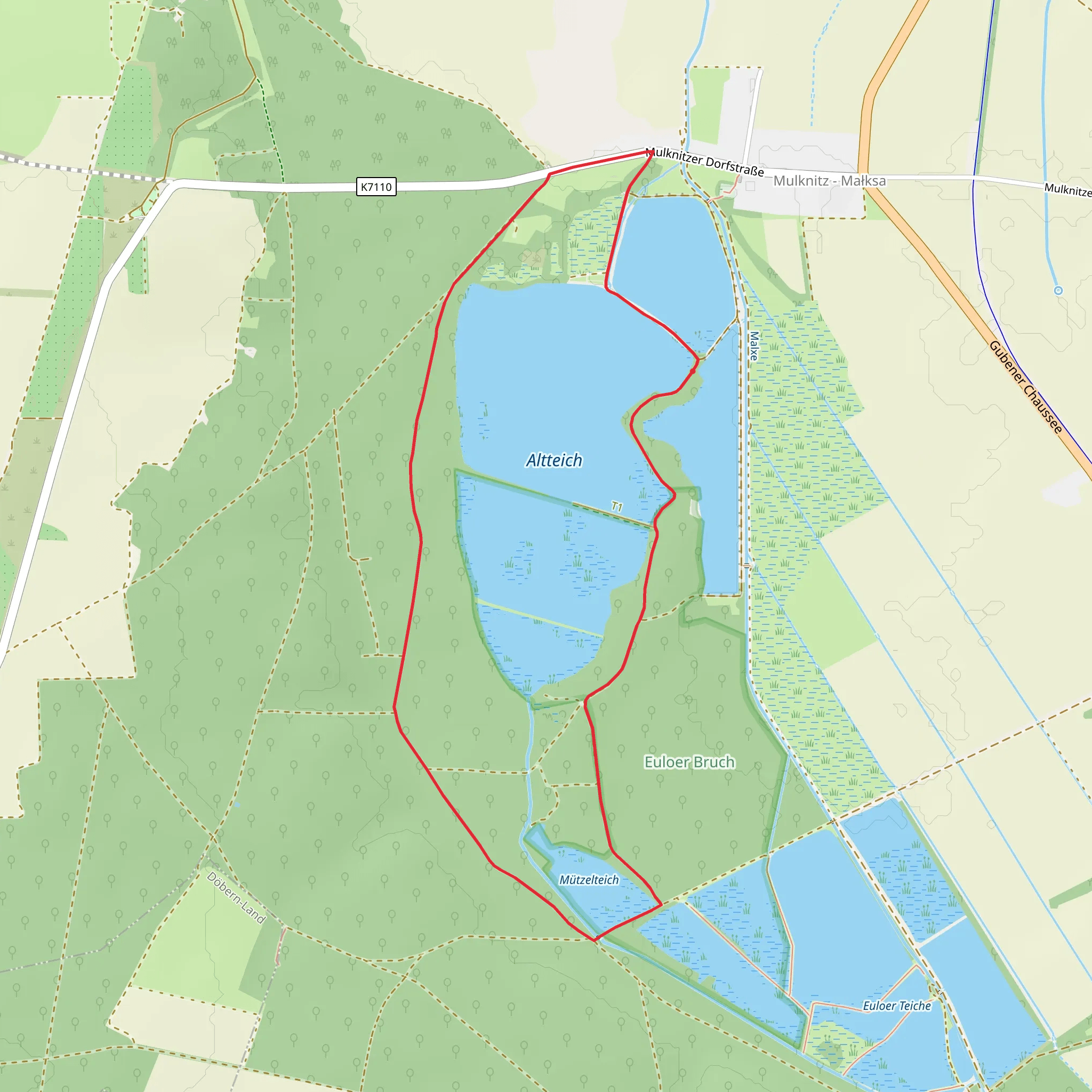 Altteich and Mützelteich Loop via Rundwanderweg Mulknitzer Teiche mobile static map