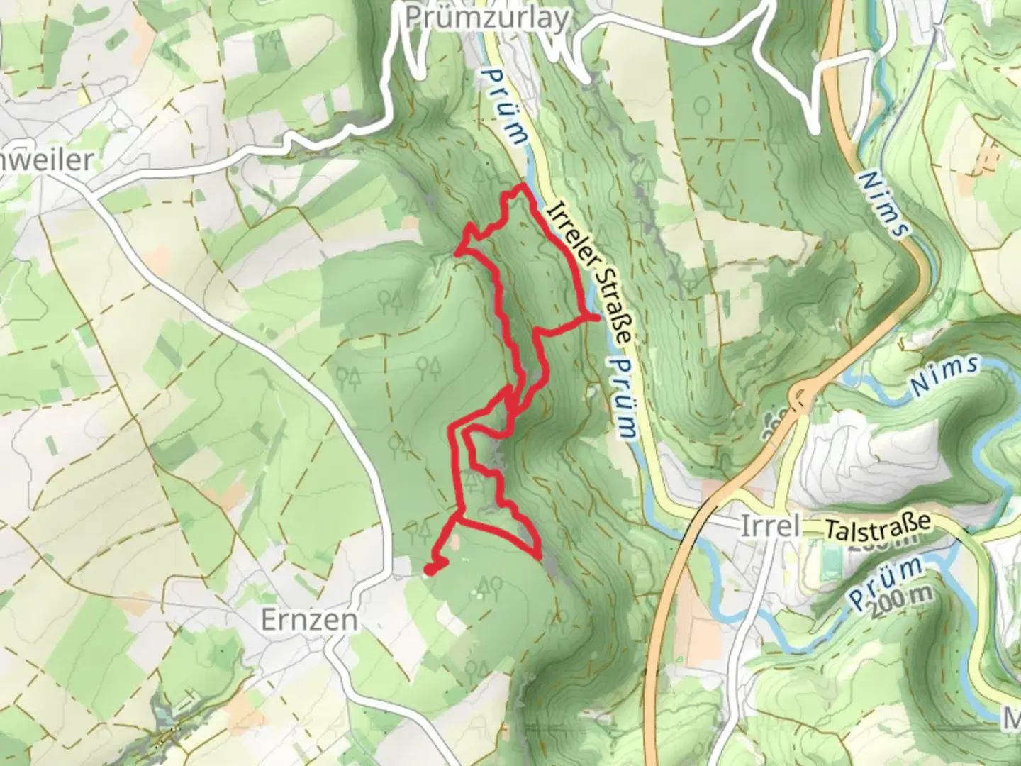 An image depicting the trail Devil's Gorge, Teufelsschlucht - Felsen and Holzbrücke Irreler Wasserfälle Loop and its surrounding area.