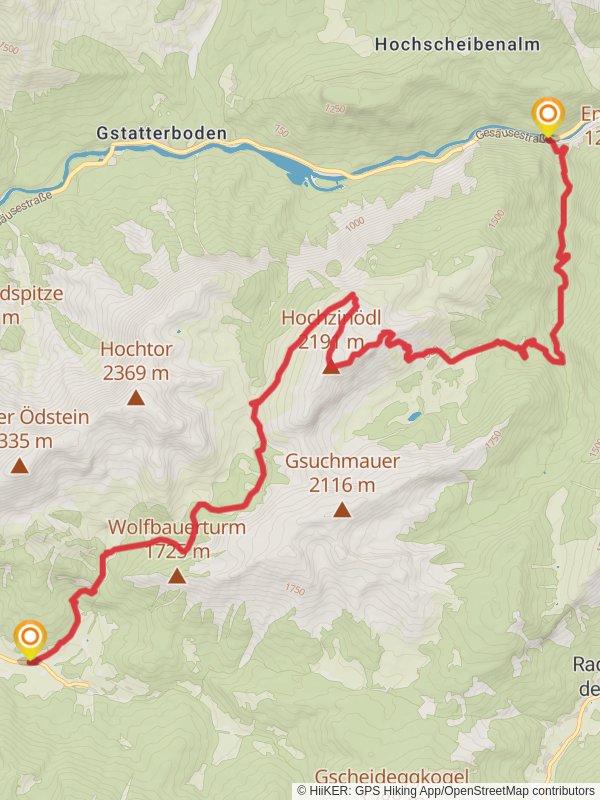Hartelsgraben to Johnsbach mobile static map