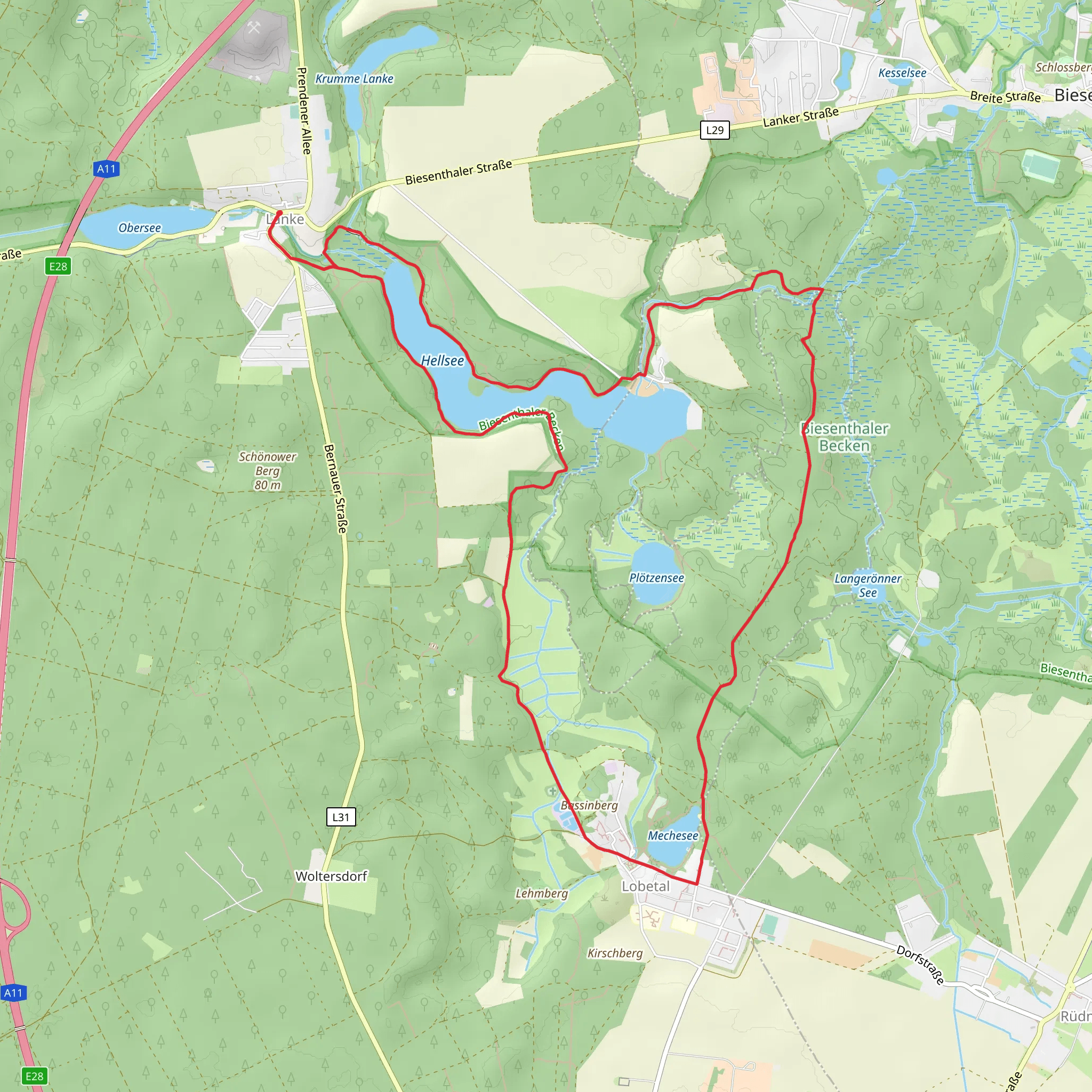 Lanke to Lobetal Loop via Hellsee and Mechesee mobile static map