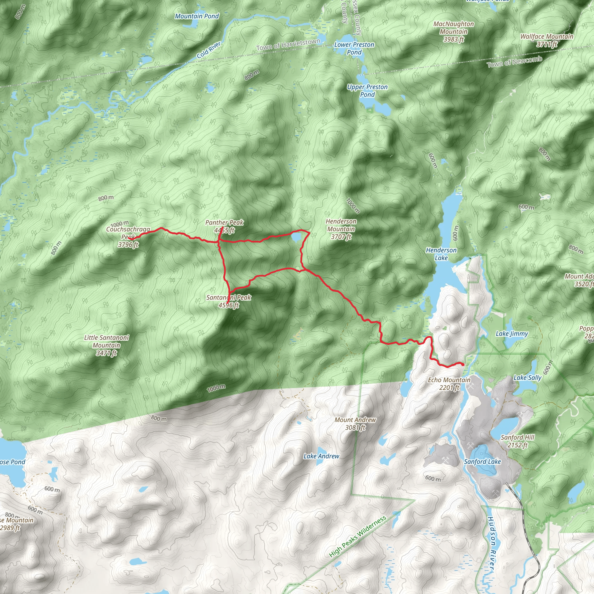 Couchsachraga Peak and Santanoni Peak Loop Trail mobile static map