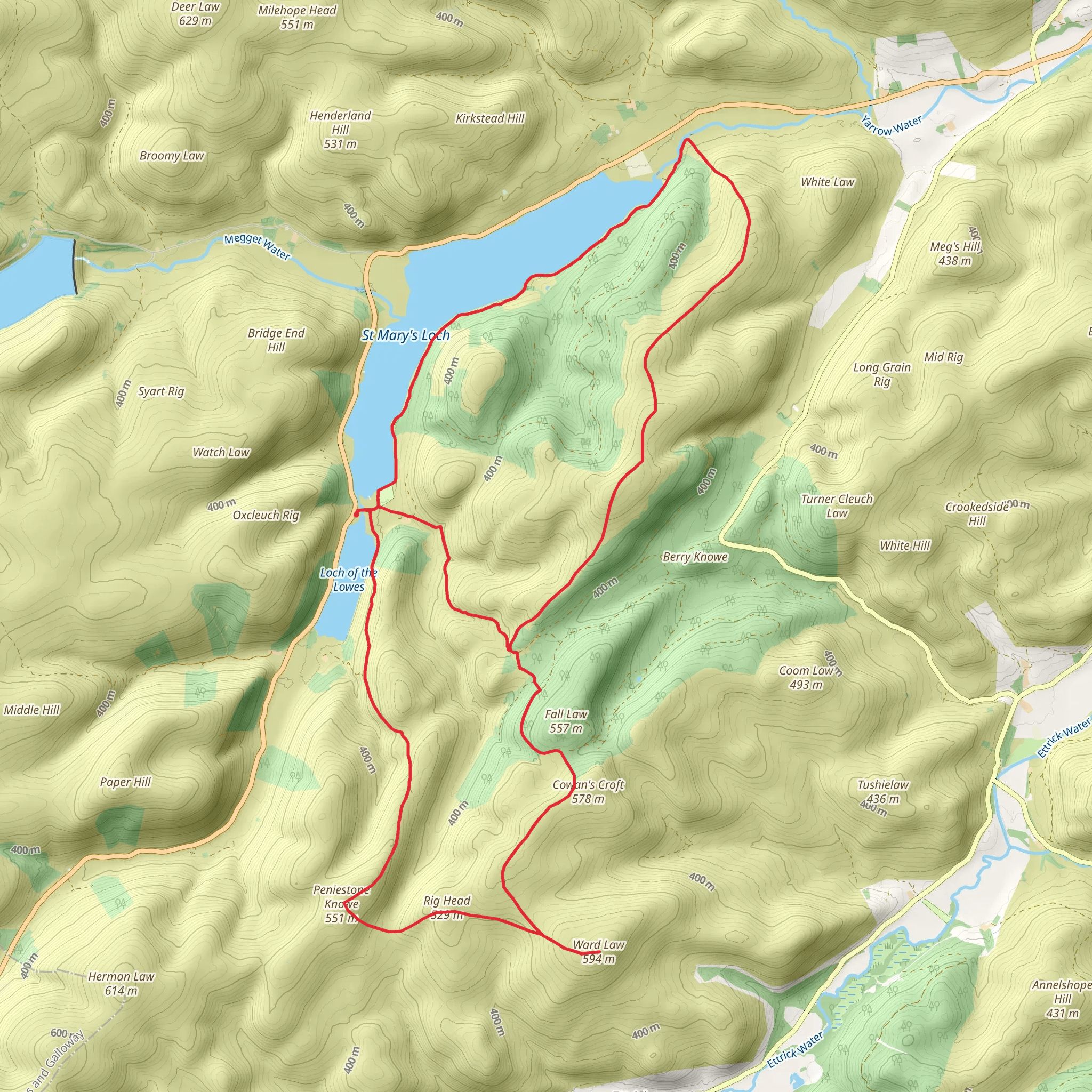 St Mary's Loch and The Wiss Loop via Loch of the Lowers mobile static map