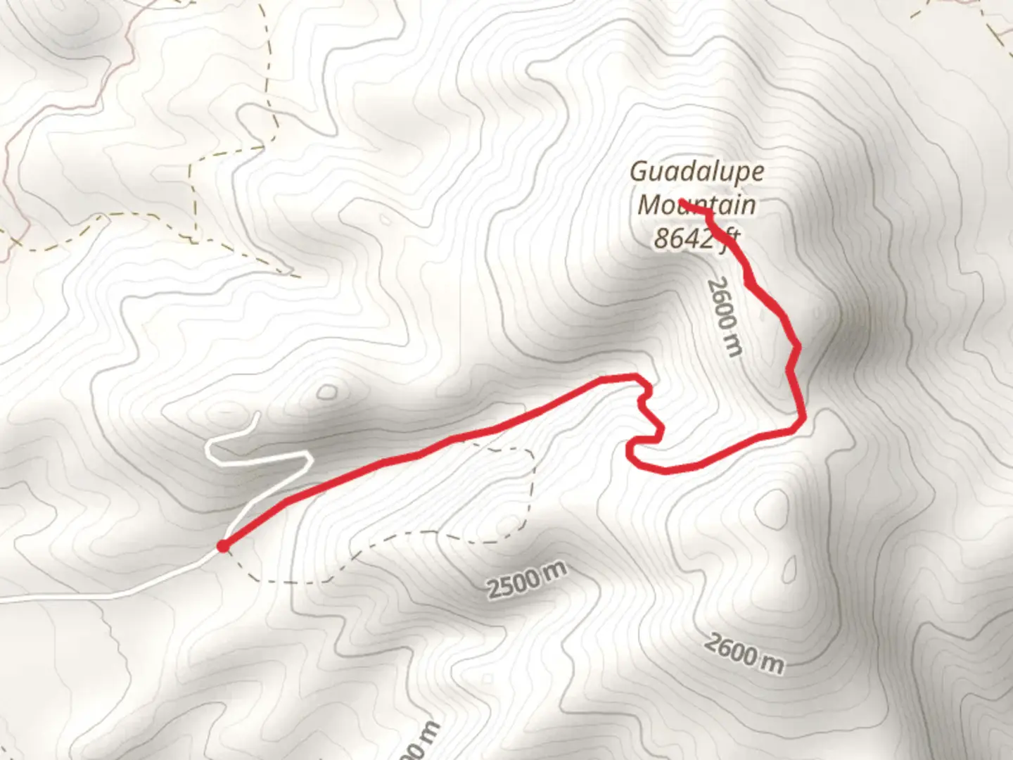 An image depicting the trail Guadalupe Mountain South and its surrounding area.