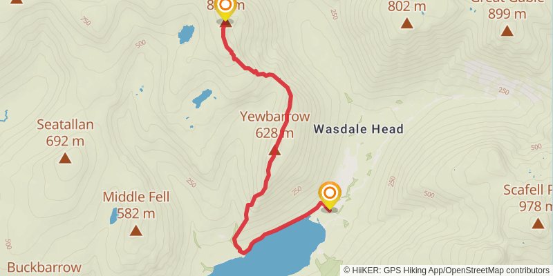 Black Sail Pass, Pillar and Red Pike Loop from Wast Water stage 2 Map
