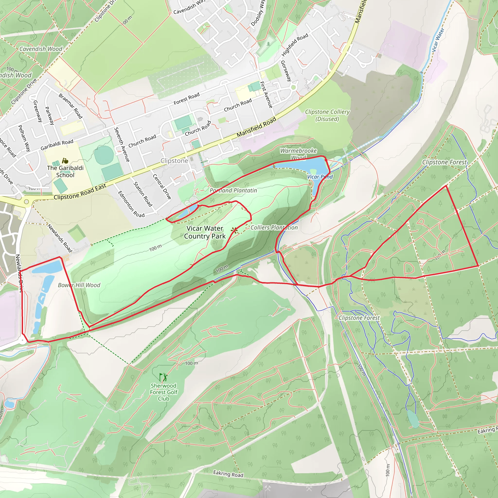 Vicar Pond, Bower Hill Wood and Vicar Water Country Park Walk mobile static map