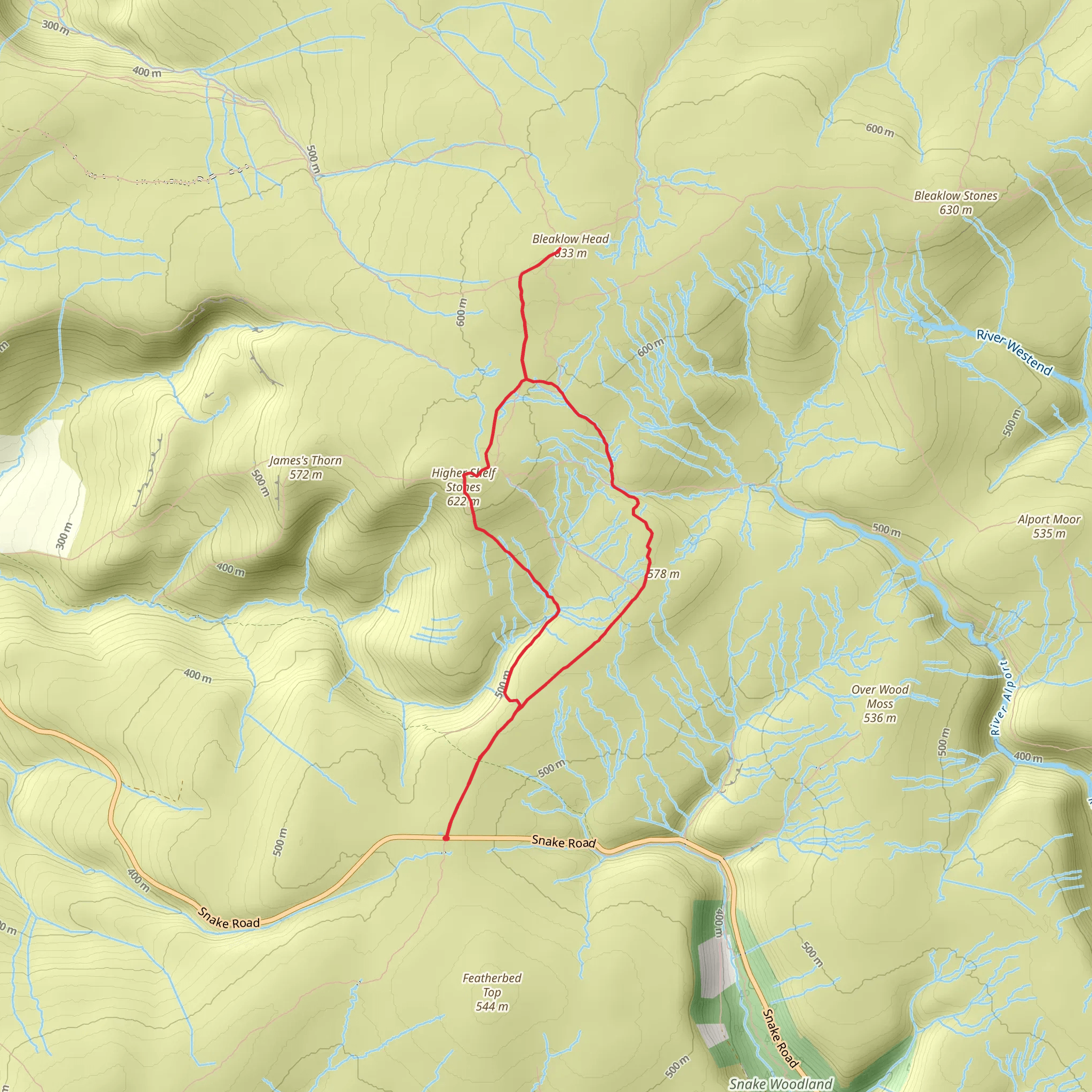 Higher Shelf Stones and Bleaklow Head Walk mobile static map