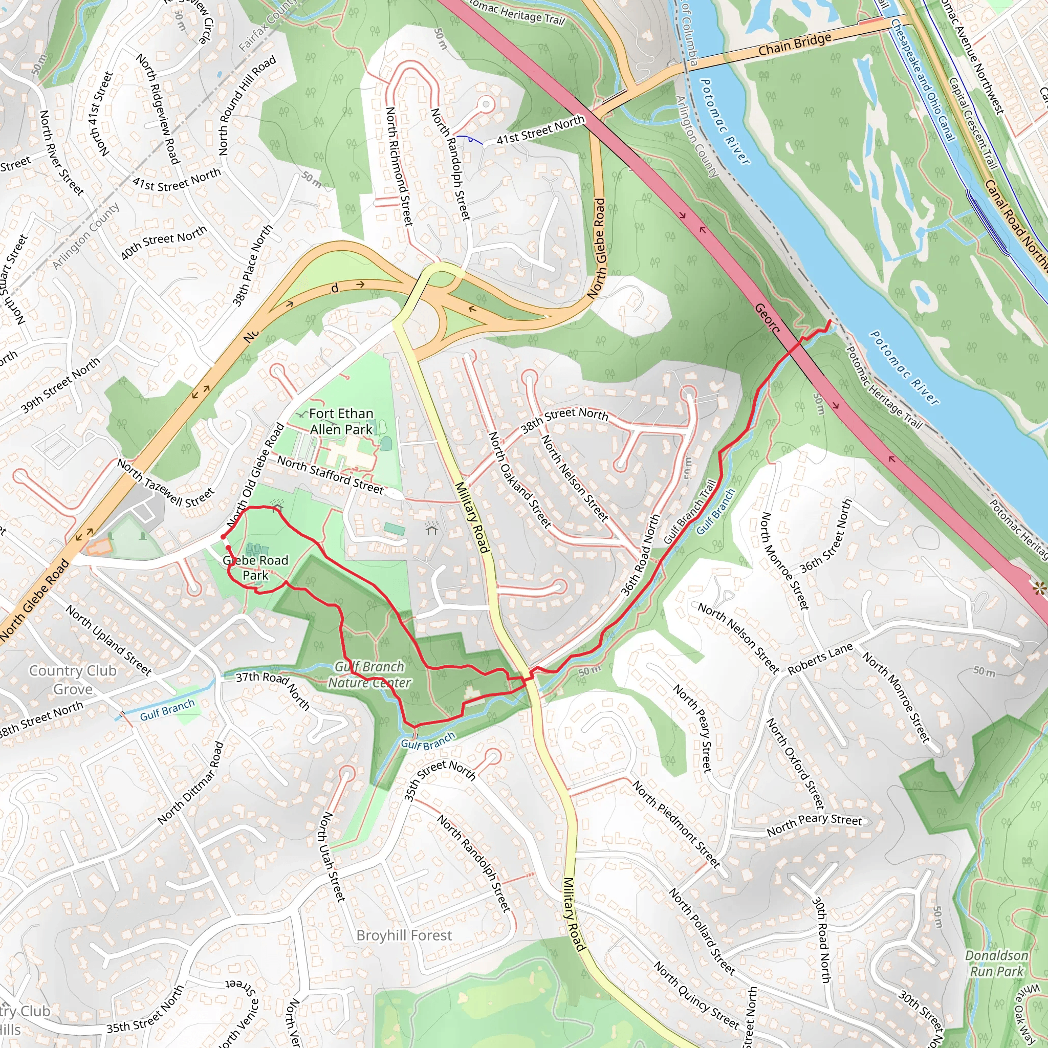 Glebe Road Park and Gulf Branch Trail mobile static map