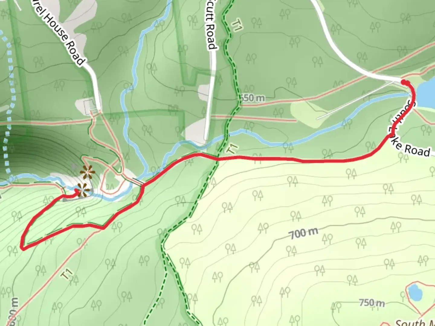 An image depicting the trail Kaaterskill Falls via South Lake Road and its surrounding area.