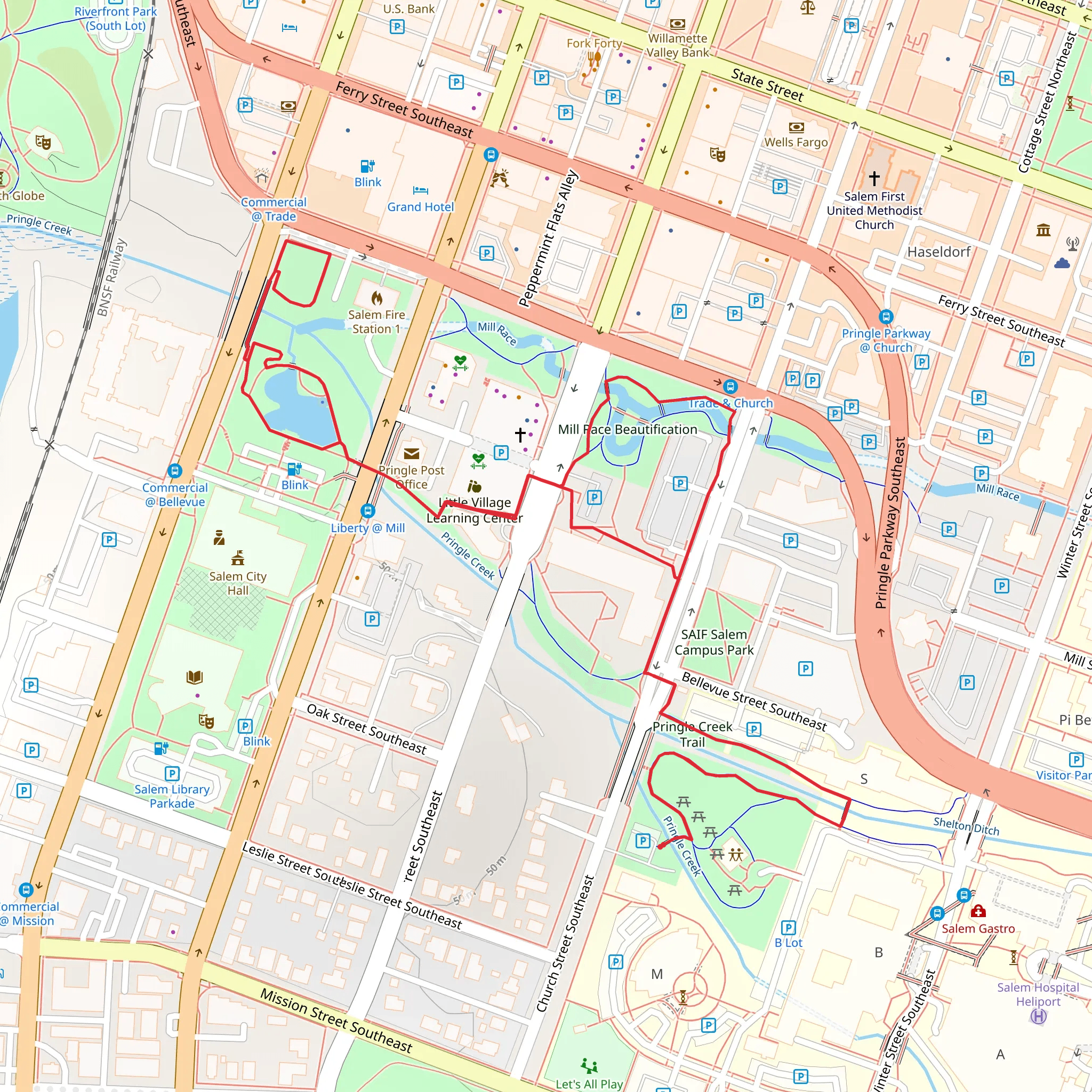 Pringle Park and Pringle Creek Walk mobile static map
