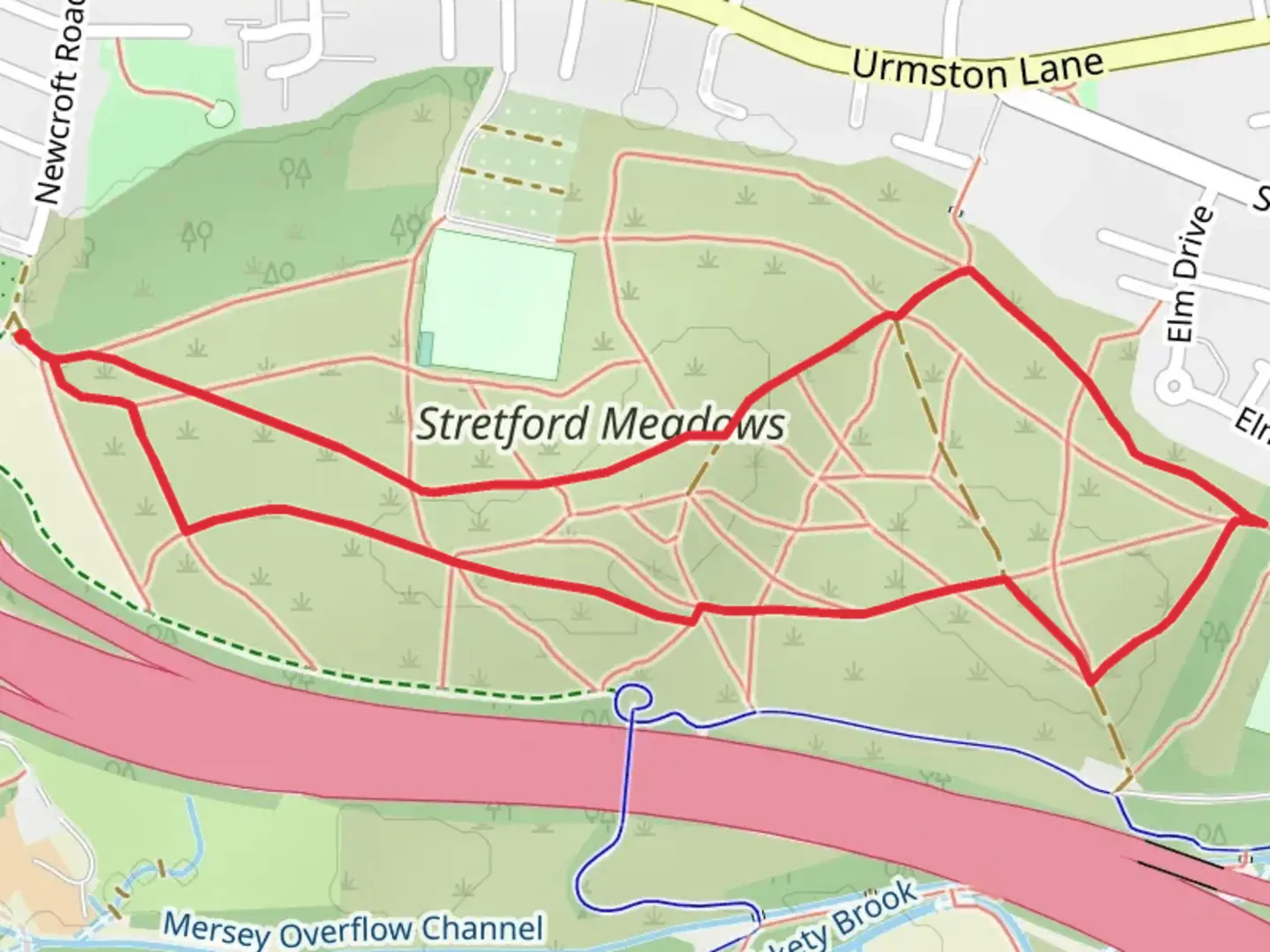 An image depicting the trail Stretford Meadows Loop and its surrounding area.