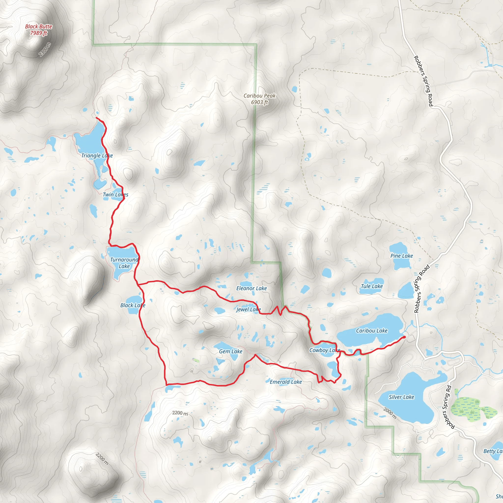 Caribou Lake to Triangle Lake Loop Trail mobile static map
