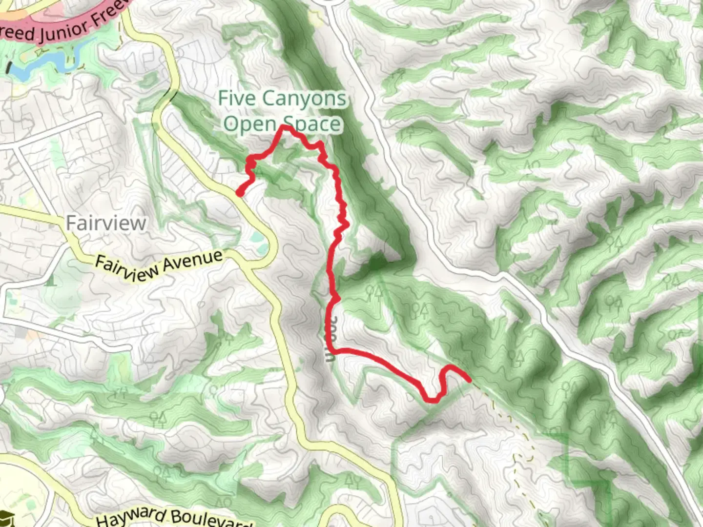 An image depicting the trail Deer Canyon and Chabot-To-Garin Regional Trail and its surrounding area.