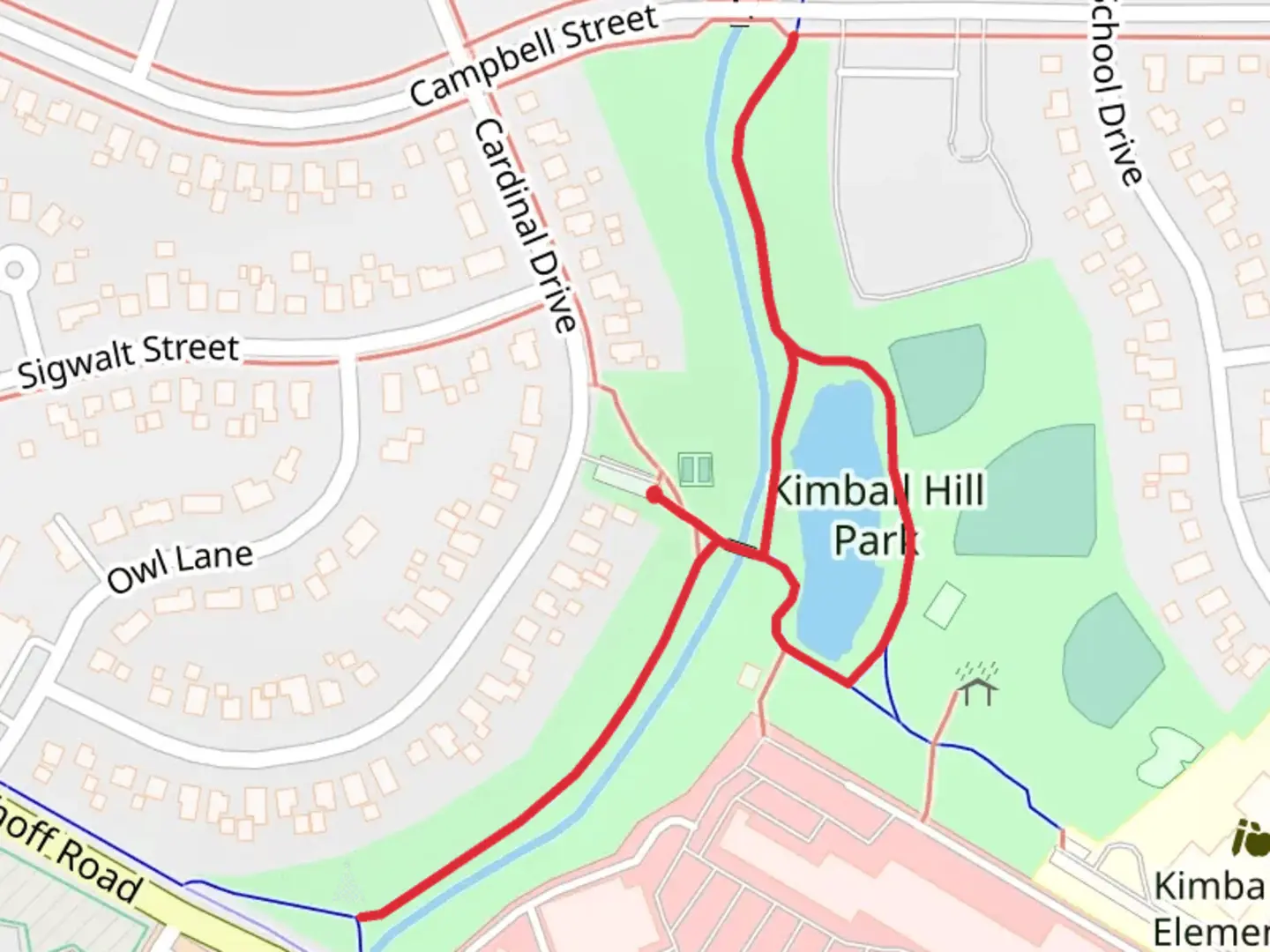 An image depicting the trail Kimball Hill Park Loop and its surrounding area.