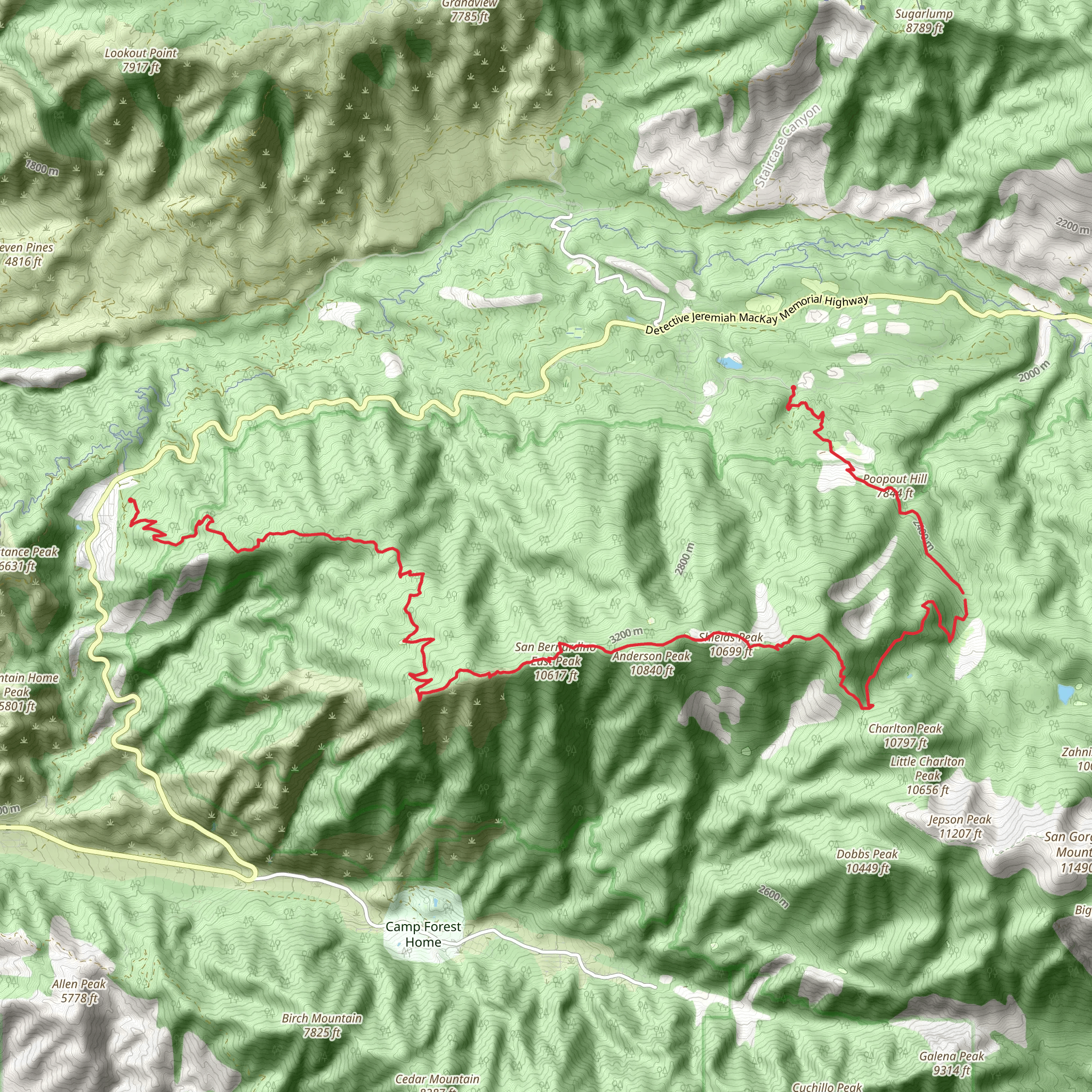 San Bernardino Mountain Traverse mobile static map