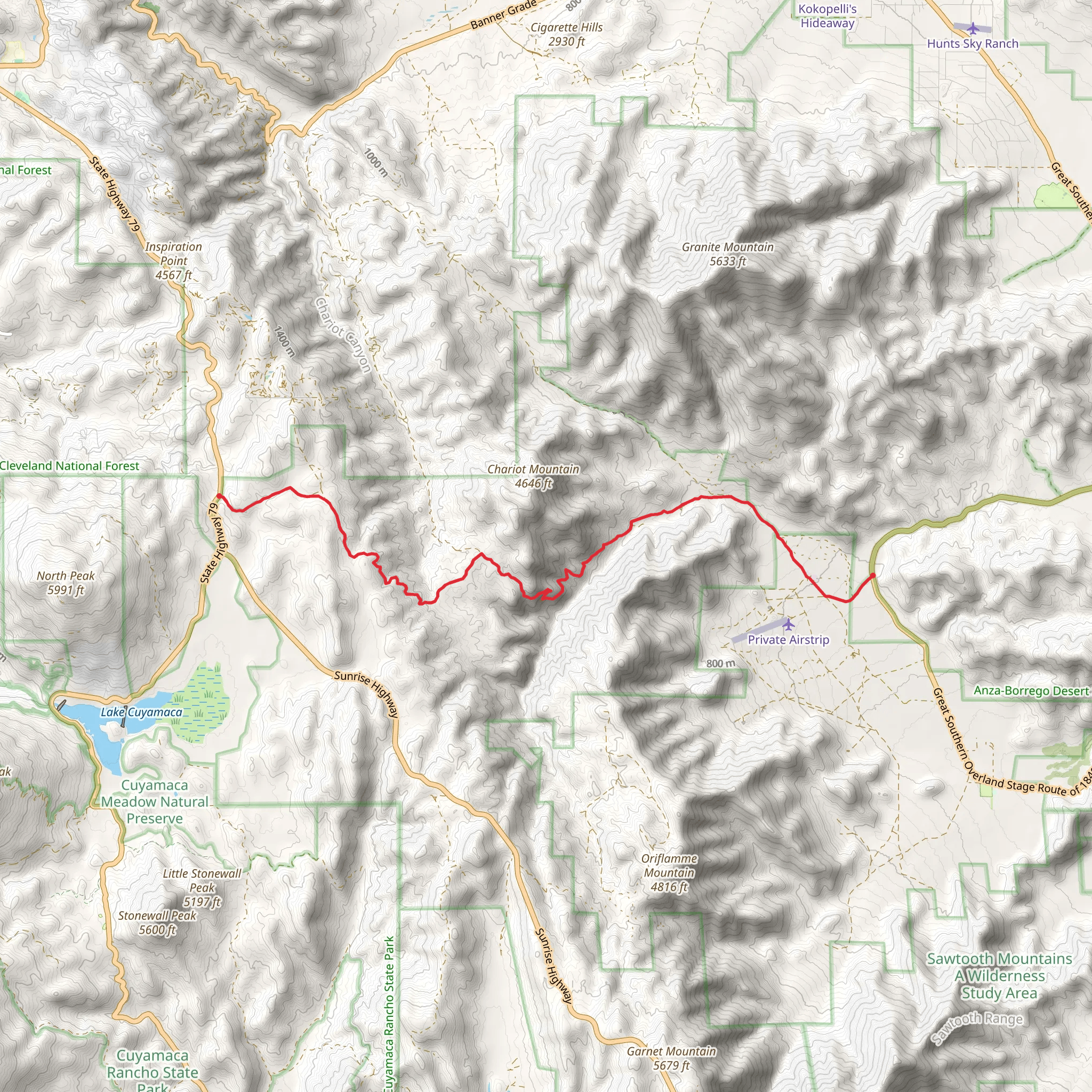 State Highway 79 to Great Southern Overland Stage Route via Oriflamme Canyon mobile static map