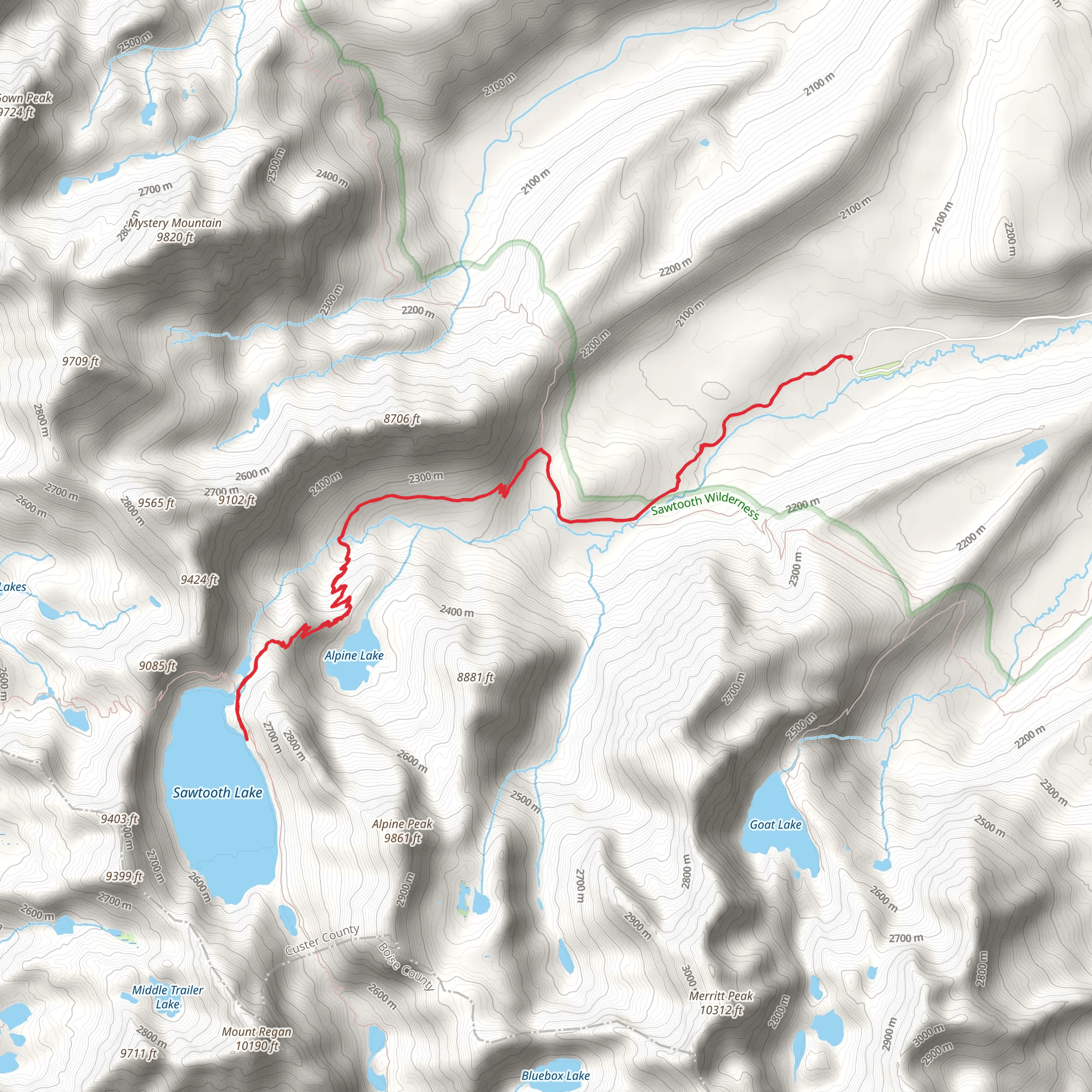 Sawtooth Lake via Iron Creek-Stanley Lake Trail mobile static map