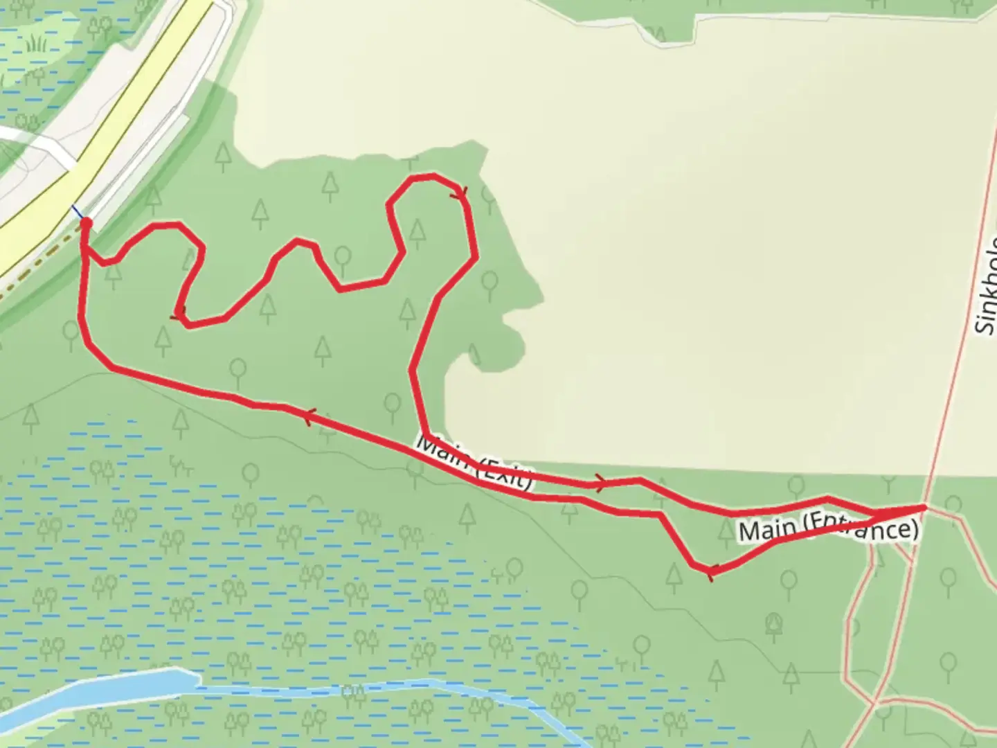 An image depicting the trail Main Loop - Entrance and Exit and its surrounding area.