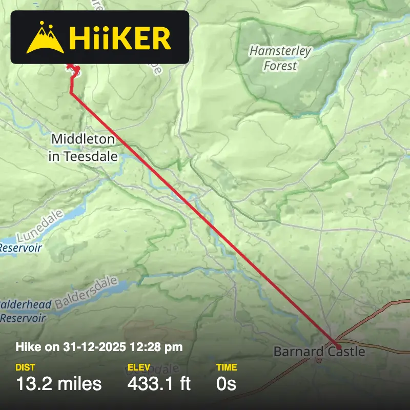 A map preview of the recording Hike on 31-12-2025 12:28 pm.