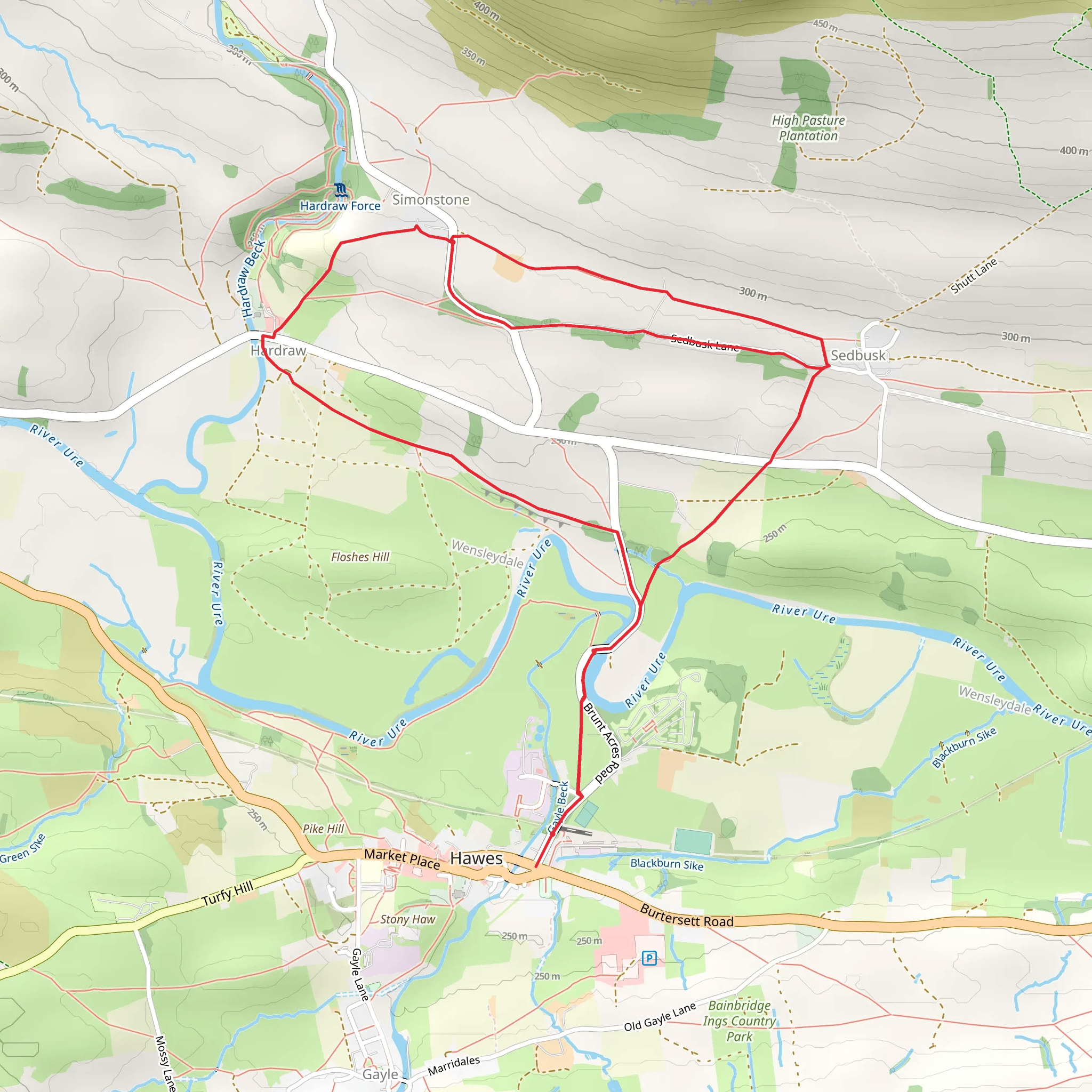 Hawes to Sedbusk Route mobile static map