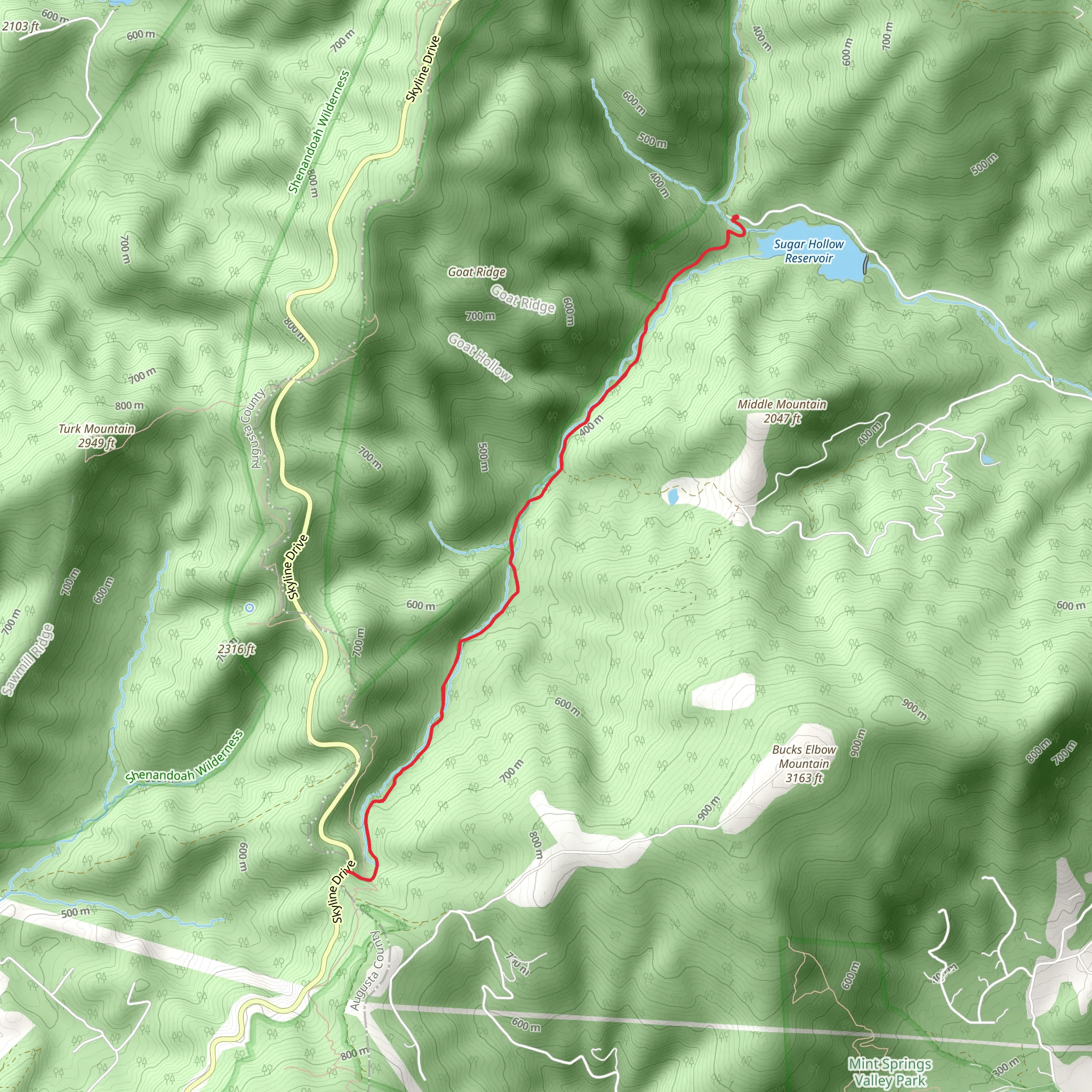Jarman Gap via South Fork Moormans Fire Road mobile static map
