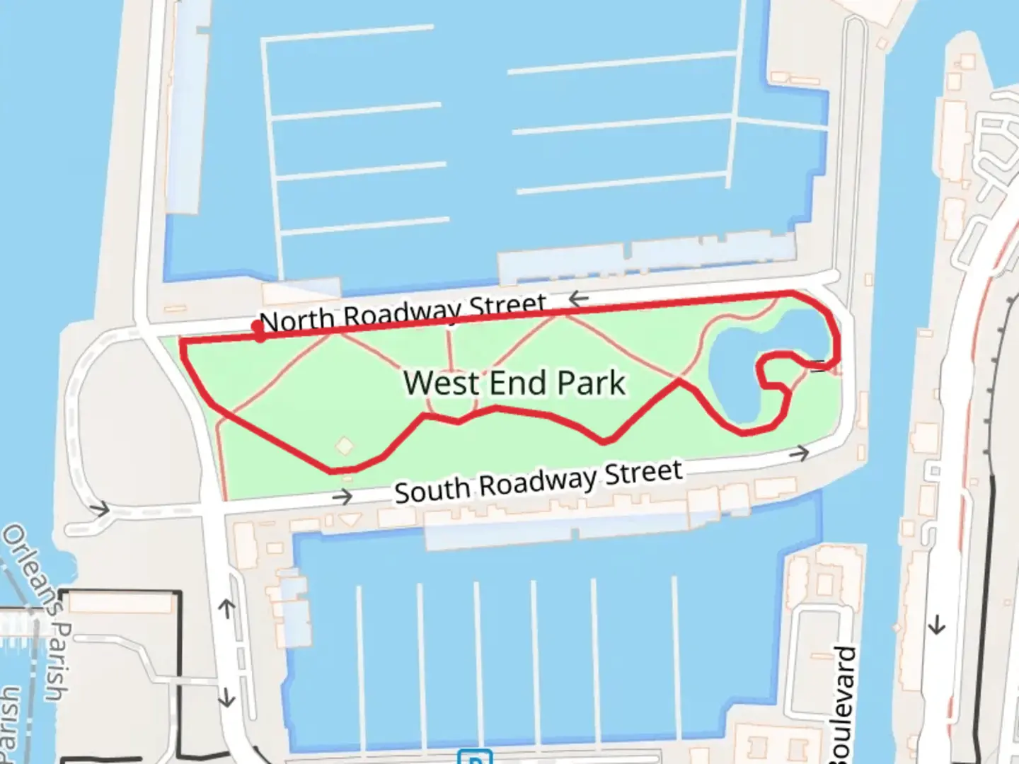 An image depicting the trail West End Park Loop and its surrounding area.