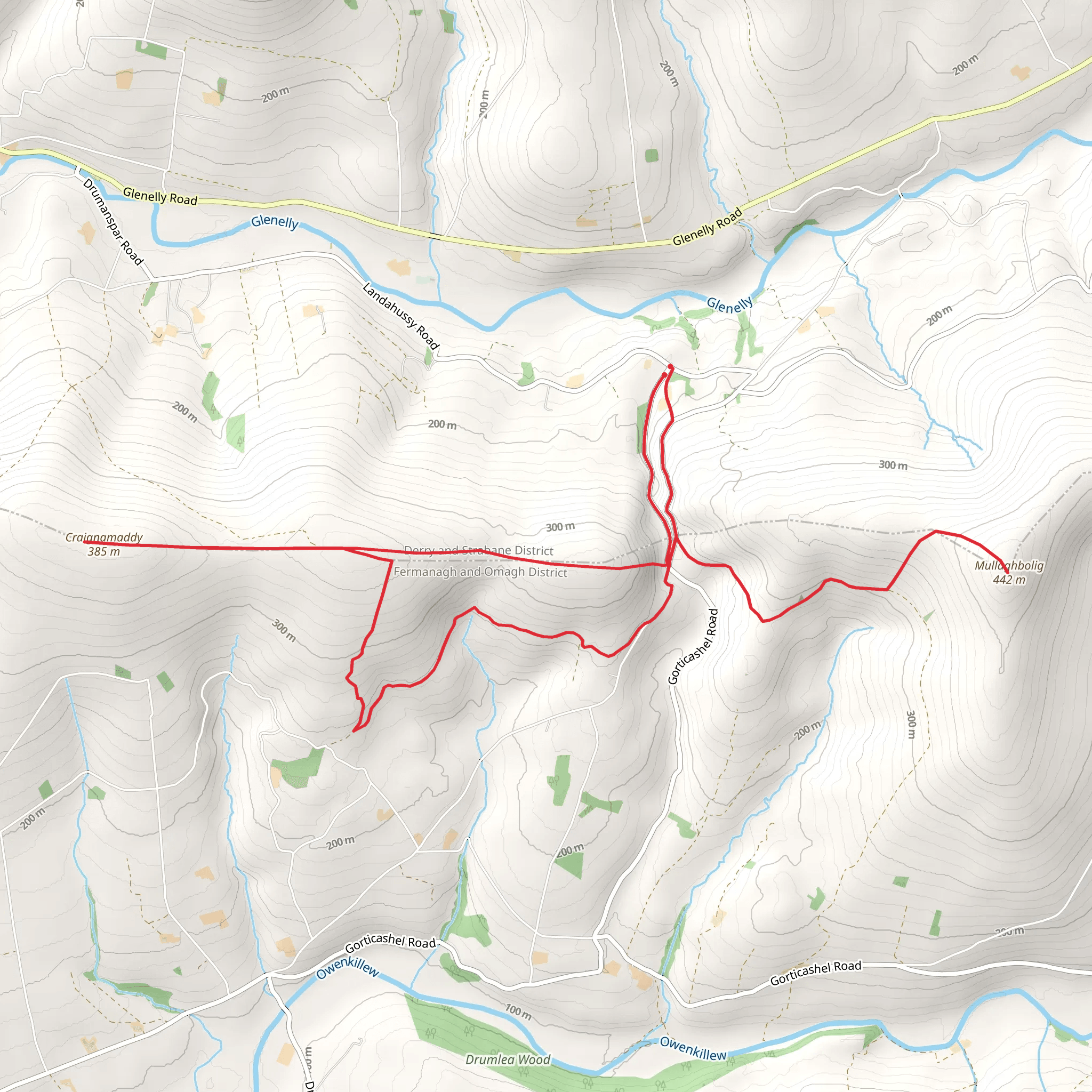 Craignamaddy and Mullaghbolig from Barnes Gap mobile static map