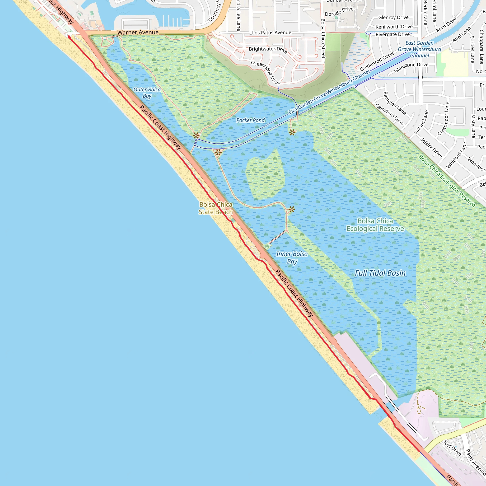 Huntington Beach Trail Out and Back mobile static map