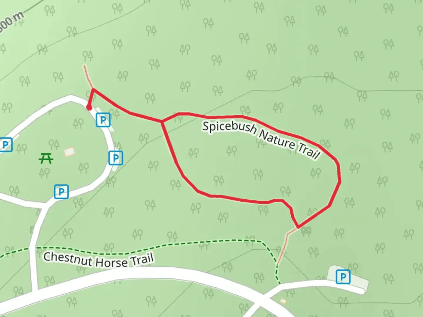 An image depicting the trail Spicebush Nature Loop Trail and its surrounding area.