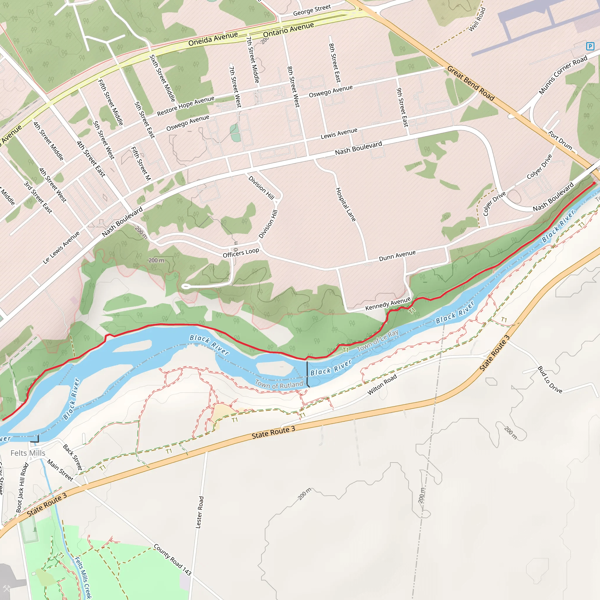 Great Bend to Felts Mills Trail mobile static map