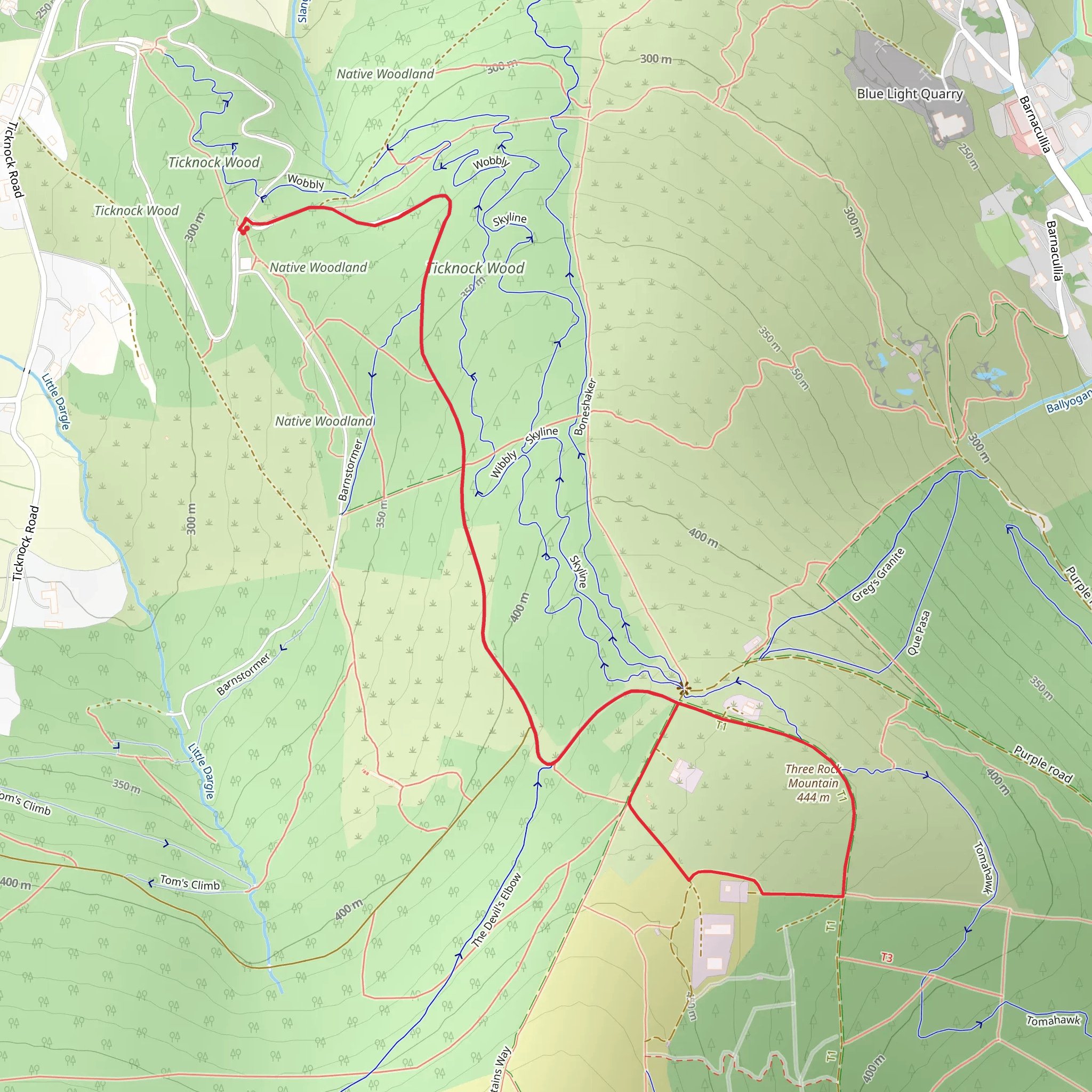 Ticknock Loop Three Rock mobile static map