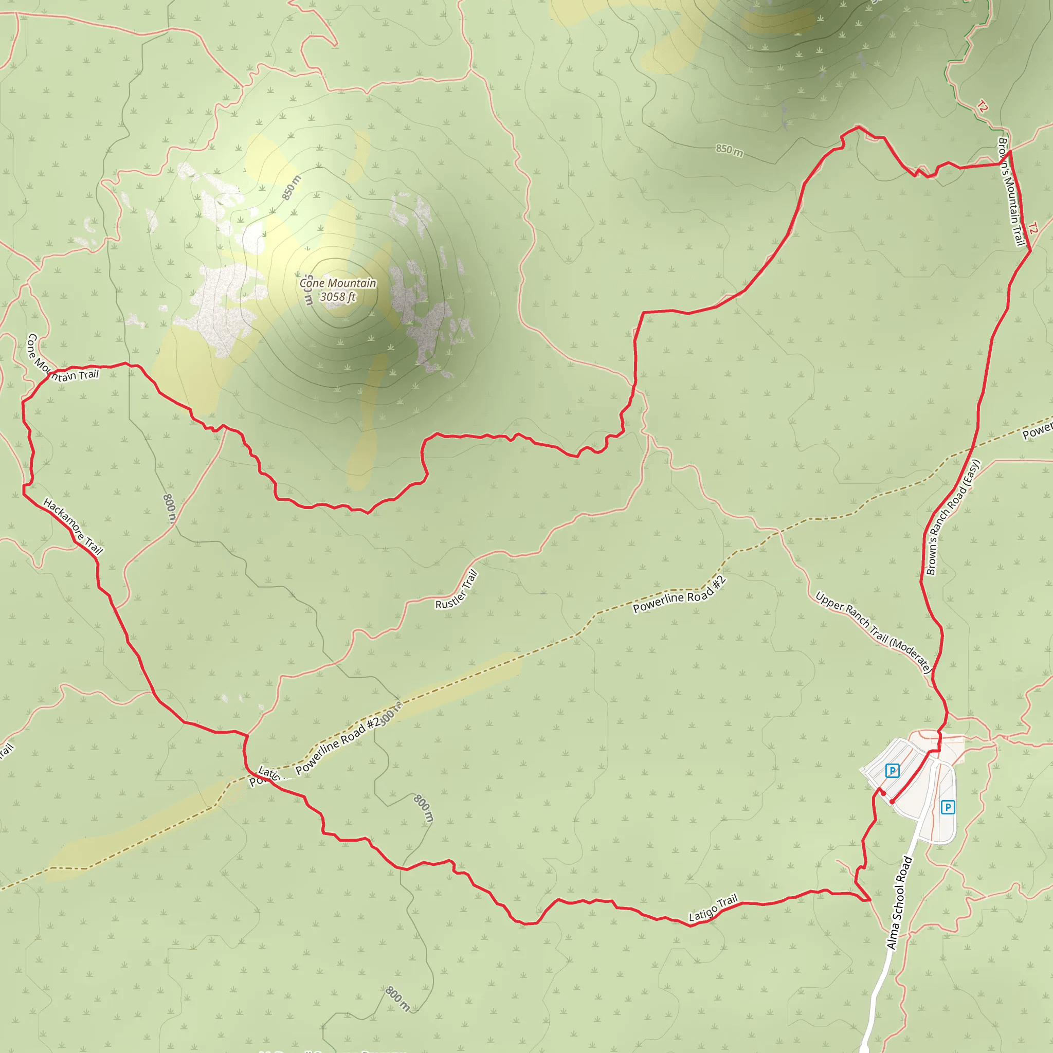 Brown's Ranch Road -Easy, Cone Mountain Trail and Hackamore Trail Loop mobile static map