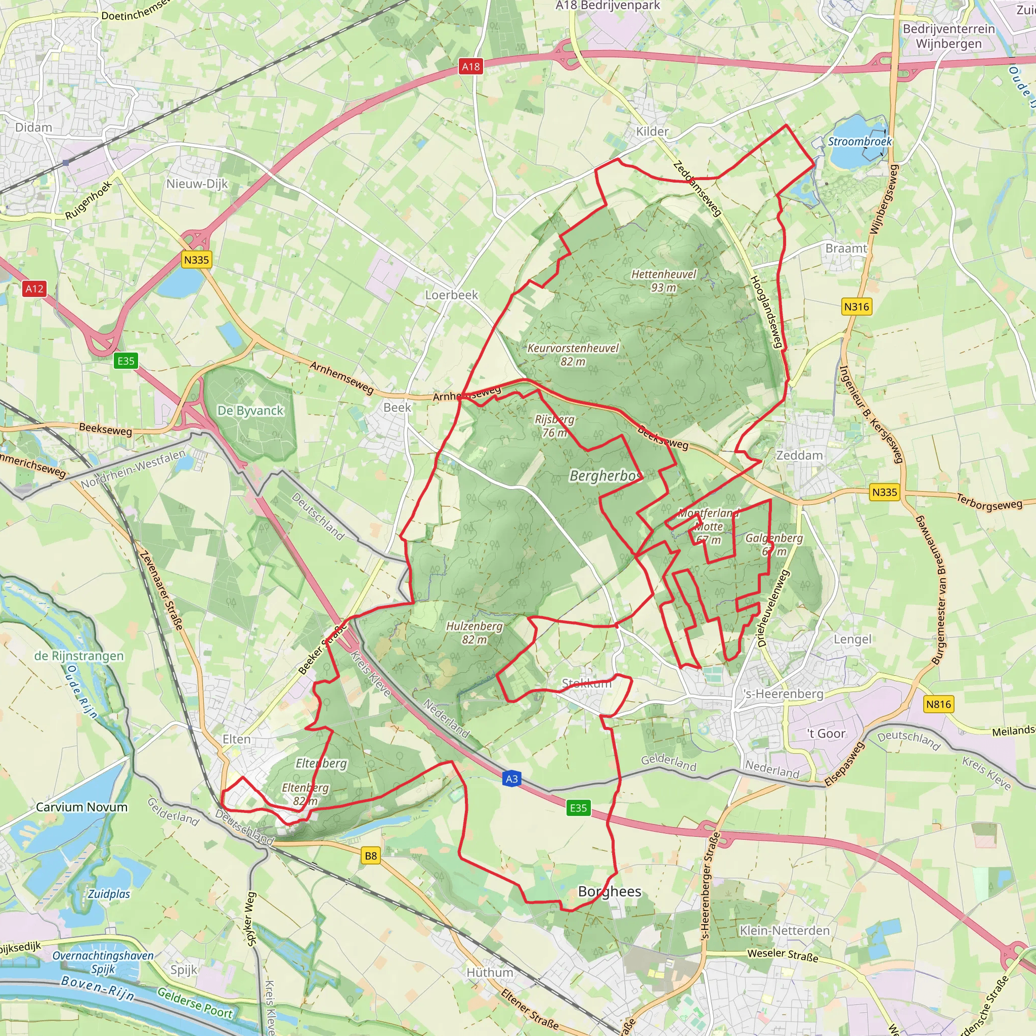 Hooge Heide, Montferland and Bergherbosch Circular mobile static map
