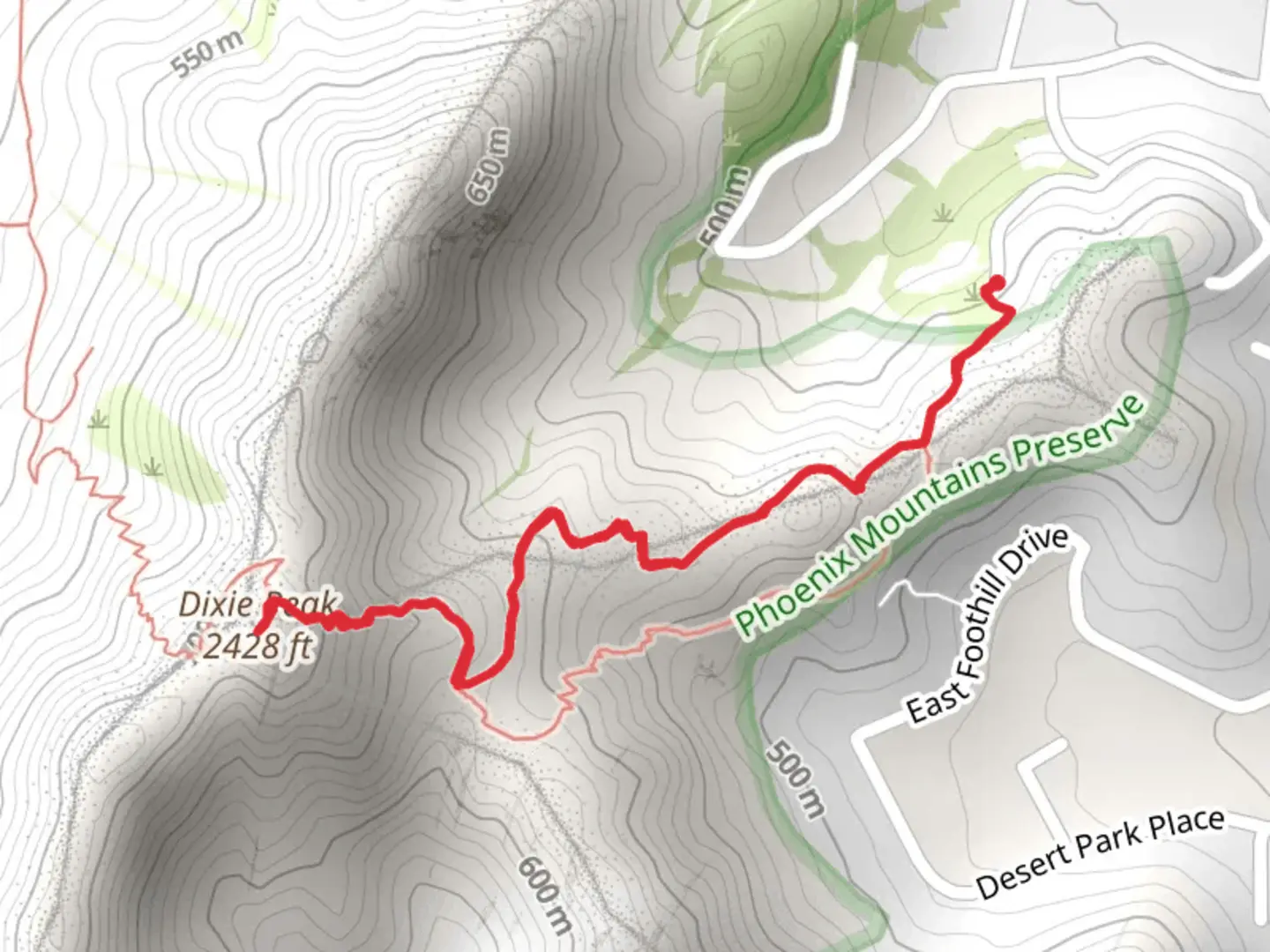 An image depicting the trail Dixie Peak from East White Drive and its surrounding area.