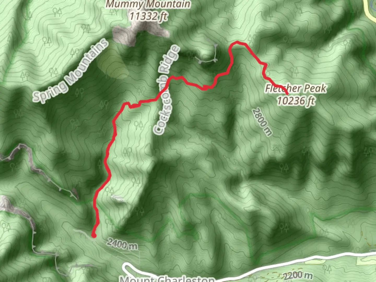 An image depicting the trail Fletcher Peak via Charleston Peak Trail North and its surrounding area.