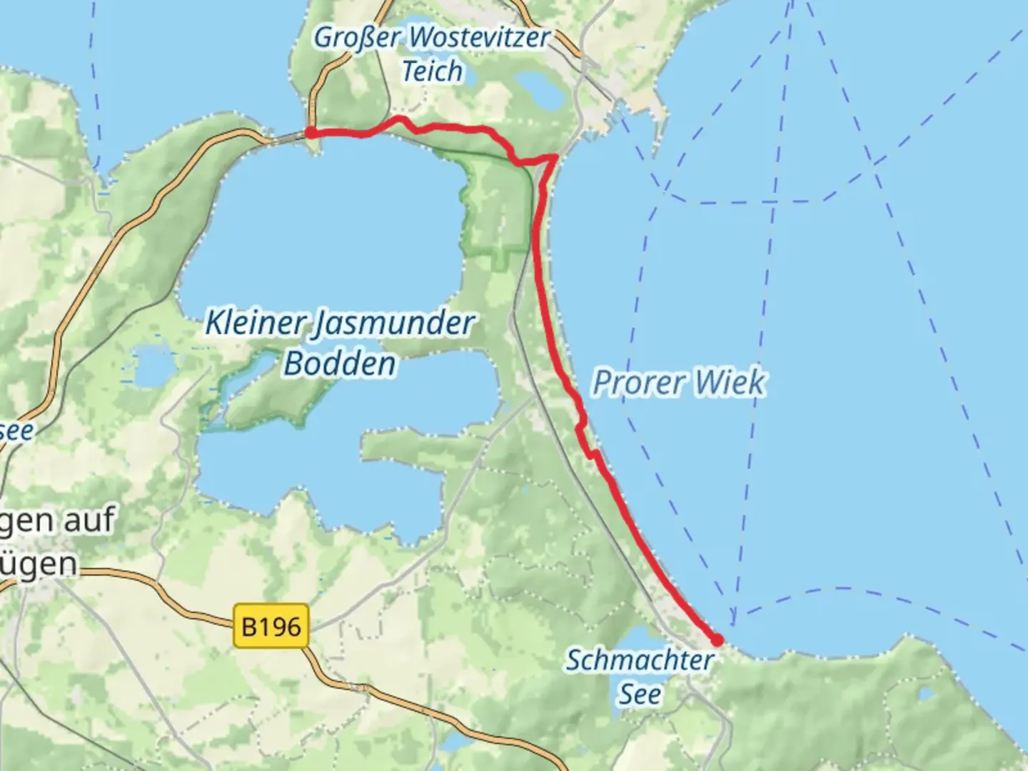 An image depicting the trail Ostseebad Binz to Lietzow Coastal Walk and its surrounding area.