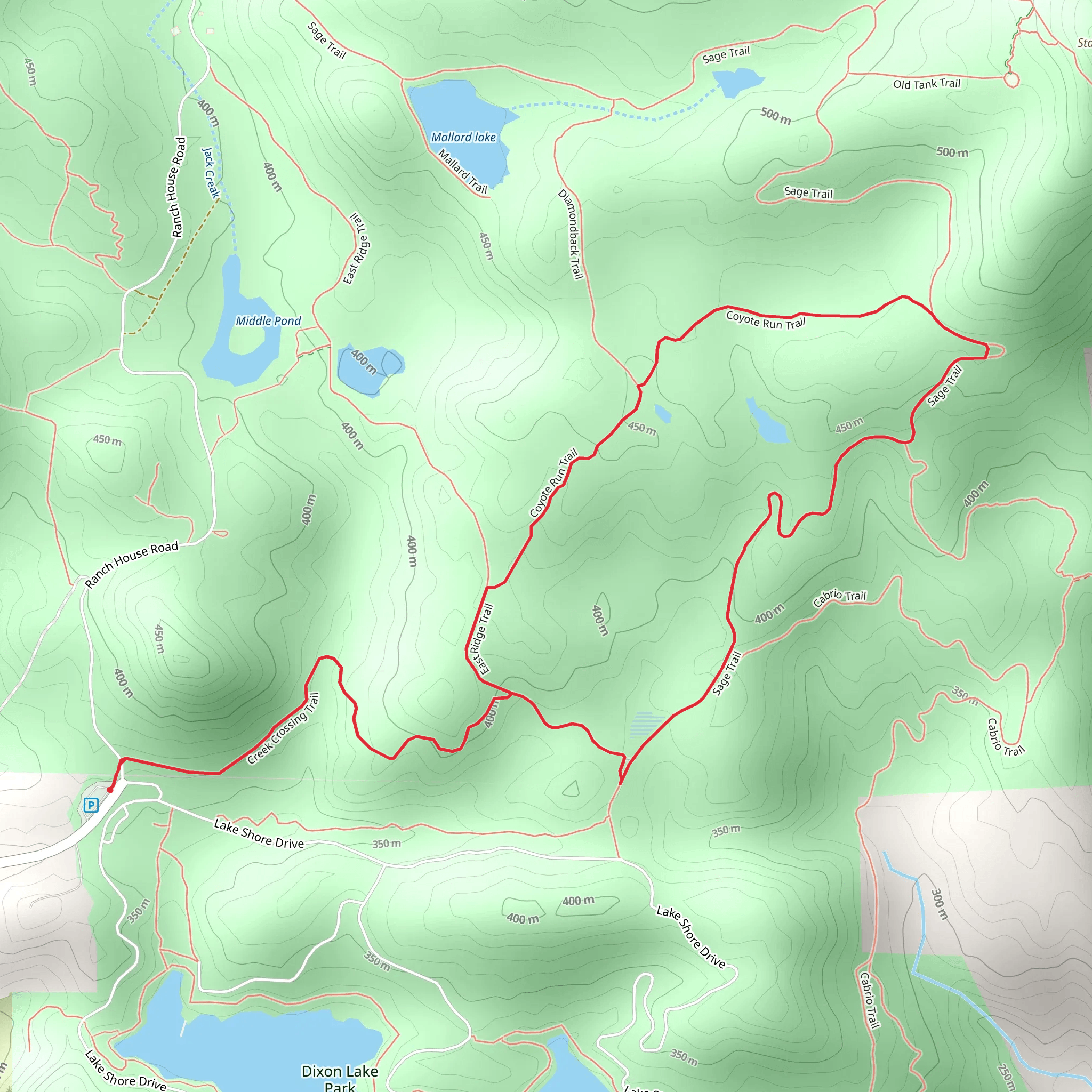 Sage and Coyote Run Trail via Creek Crossing Trail mobile static map