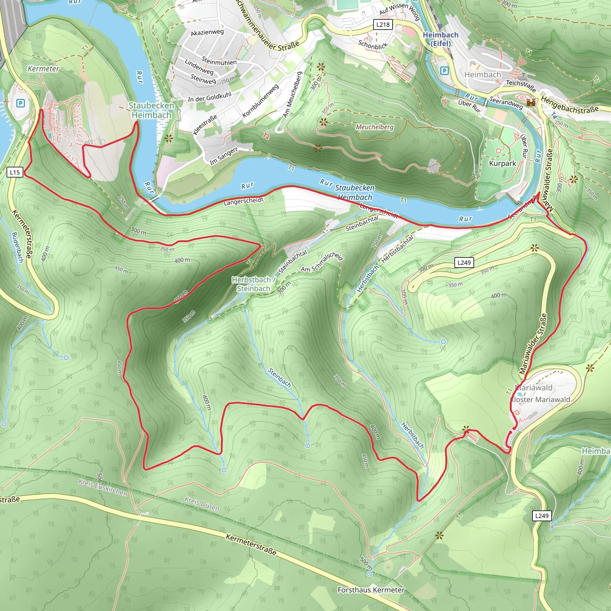 Mariawald and Haus Steinbach Loop via Heimbach Rundweg T5 mobile static map
