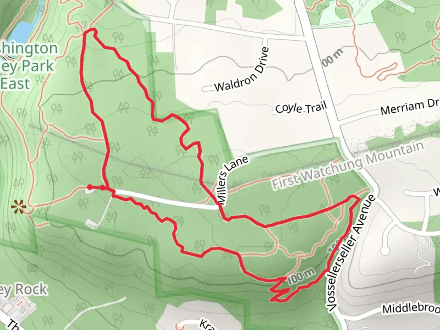 An image depicting the trail Green Top and Yellow Exterior Loop and its surrounding area.